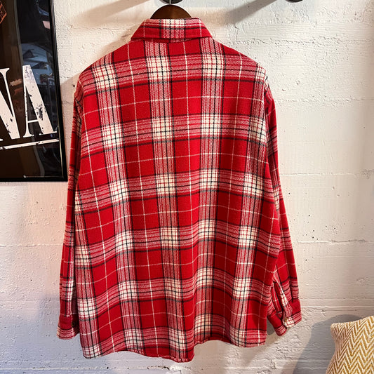 Vintage 1980's Big Mac JCPenney's Heavy Cotton Plaid Flannel Button Up Shirt - Size XL - Made In Portugal - Red/White