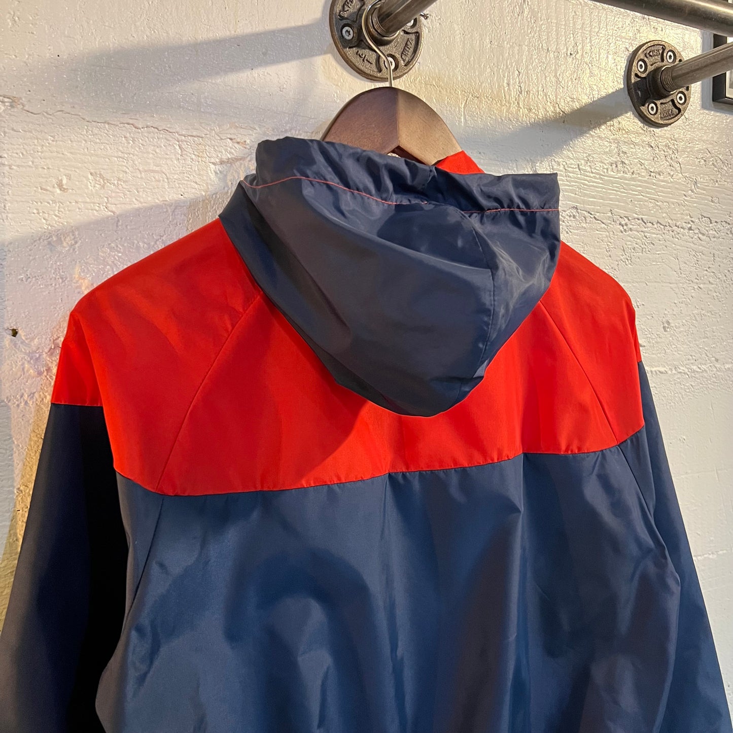 Vintage 1970's/80's Nike Colorblocked Hooded Windbreaker Jacket - Size Small - Made In USA - Red/Blue