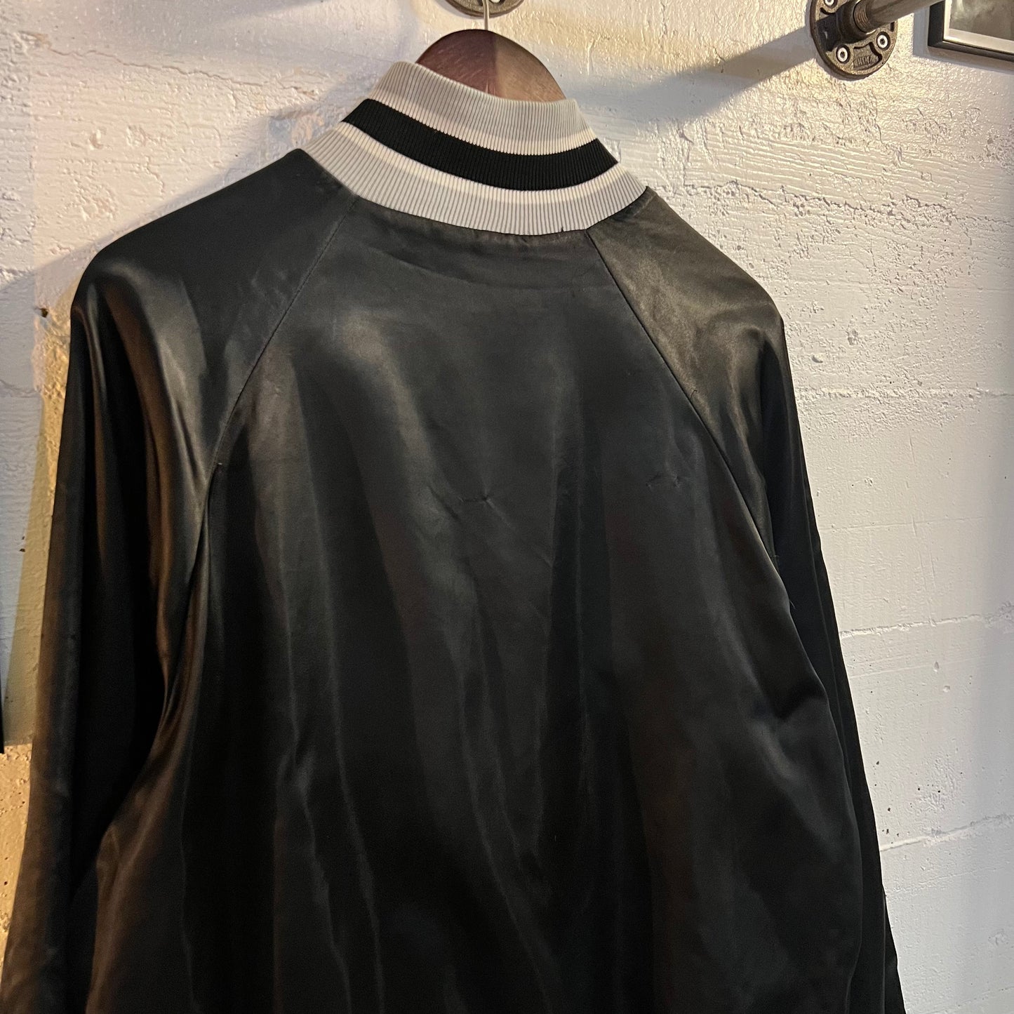 Vintage Win Wear Nylon Bomber Varsity Jacket - Size XL - Made In USA - Black/Gray/White