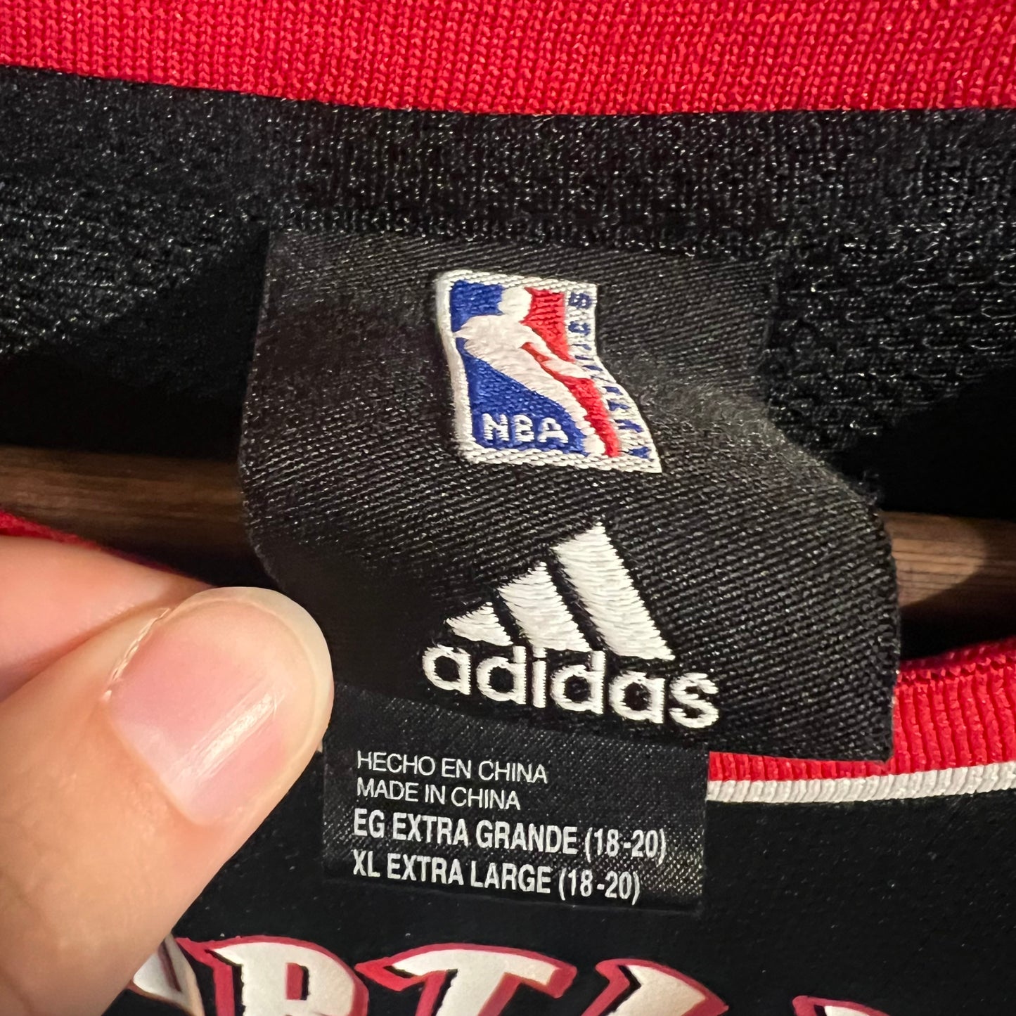 2000’s Adidas Portland Trailblazers ‘Fernandez #5’ Mesh Basketball Jersey - Size Youth XL - Black/Red/White