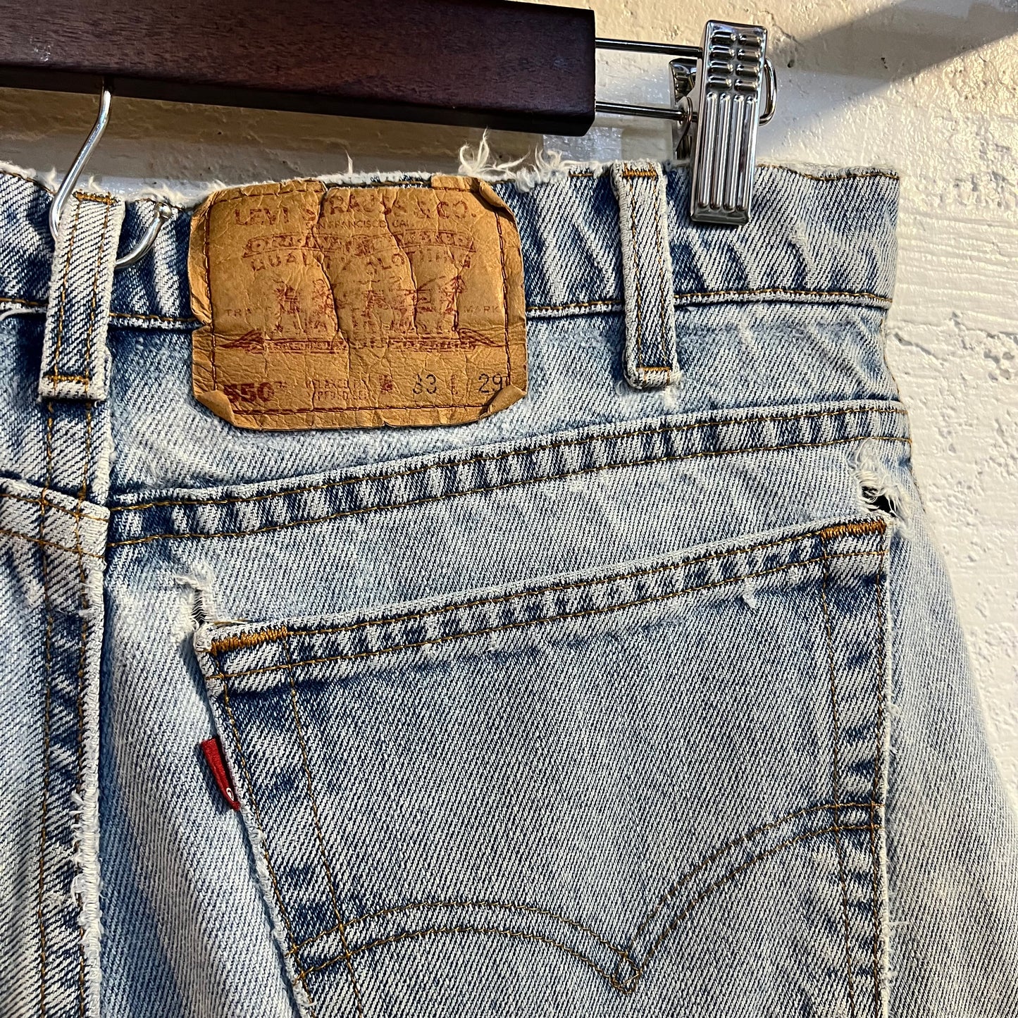 Vintage Levi's 550 Relaxed Fit Cut Off Denim Shorts - Size 33 - Made In USA - Light Wash