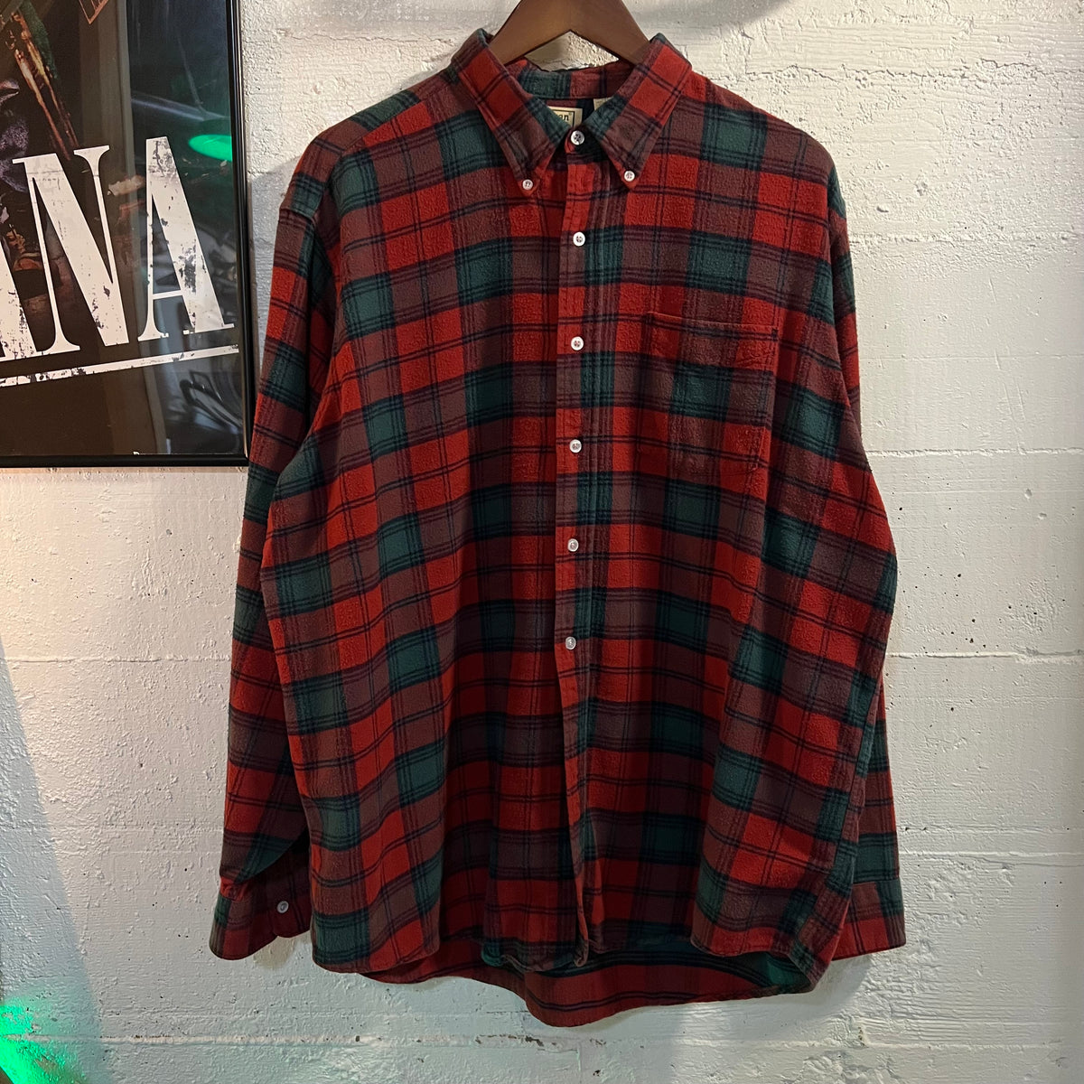 Vintage 90's L.L. Bean Plaid Button Up Flannel - Size XL - Made In USA - Red/Green