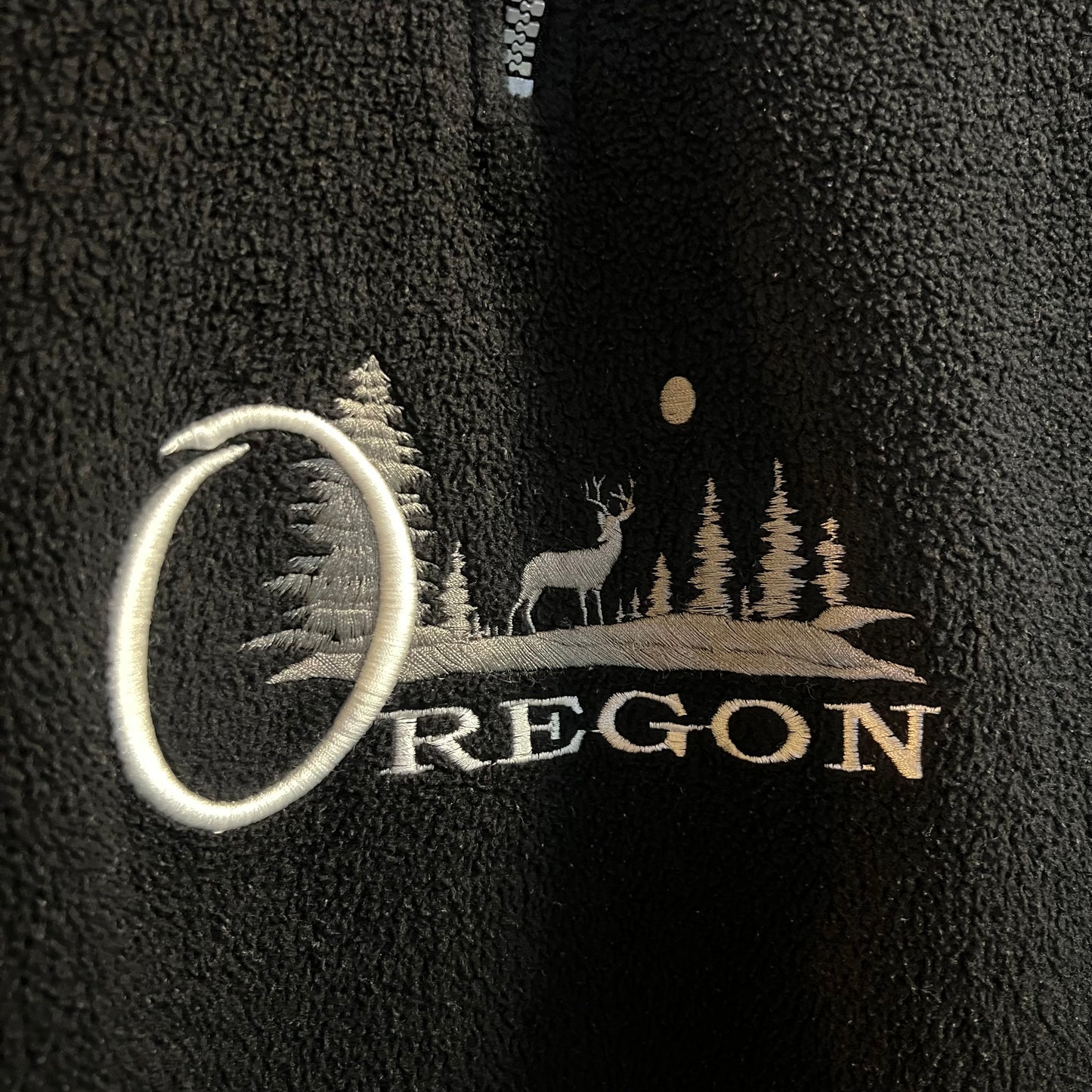 Vintage Embroidered Oregon 1/4 Zip Fleece Pullover Jacket - Size Small - Made In USA - Black/Grey