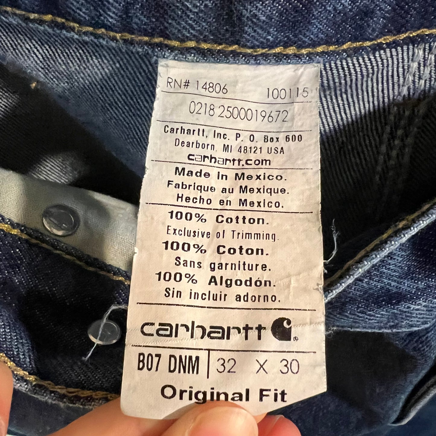 Vintage Carhartt Original Fit Double Knee Denim Carpenter Jeans - Size 32x30 - Dark Wash