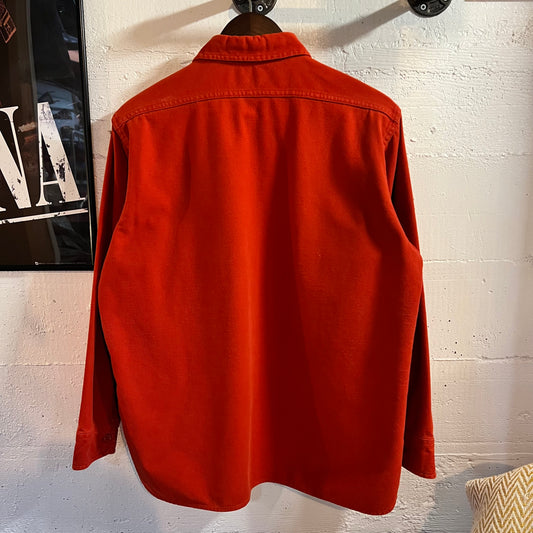 True Vintage 70's Woolrich Heavy Cotton Solid Color Flannel Shirt - Size Large - Made In USA - Red