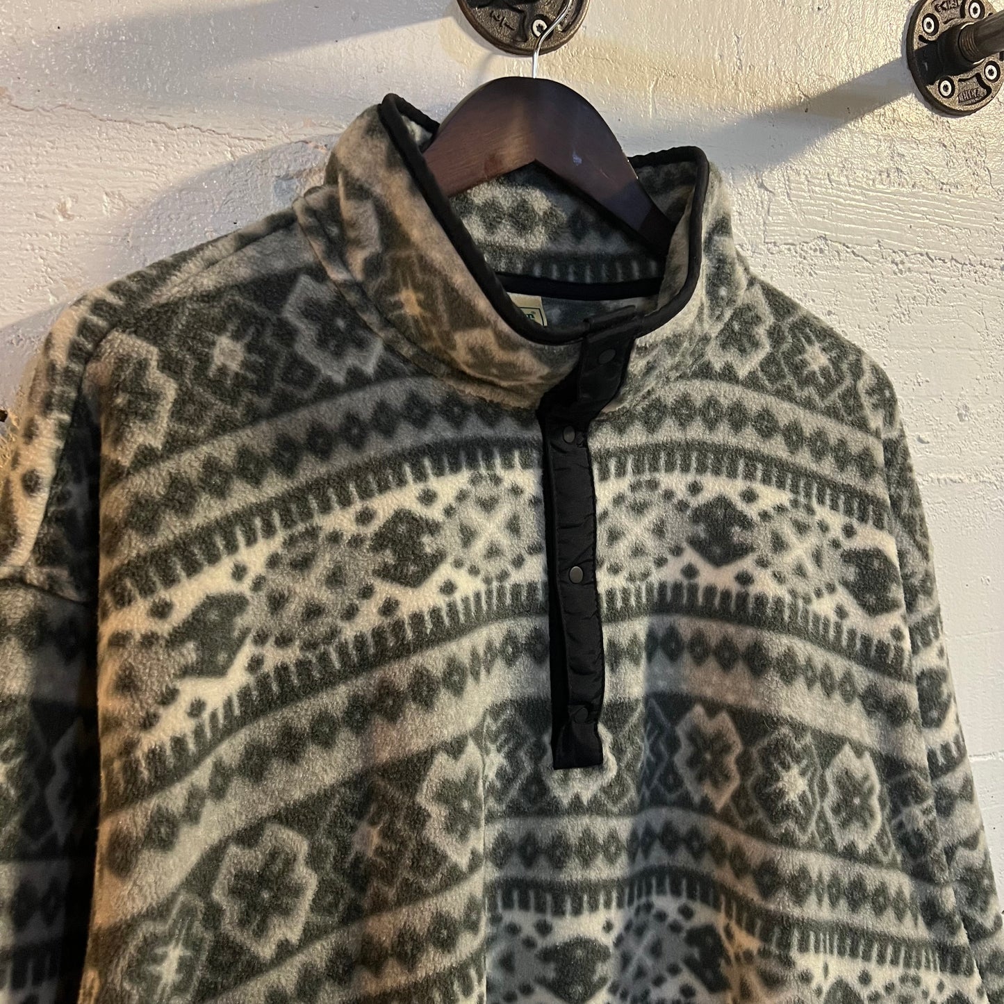 Vintage 90's L.L. Bean Pullover Norwegian Snap Fleece Jacket - Size XXL - Made In USA - Grey/White/Black
