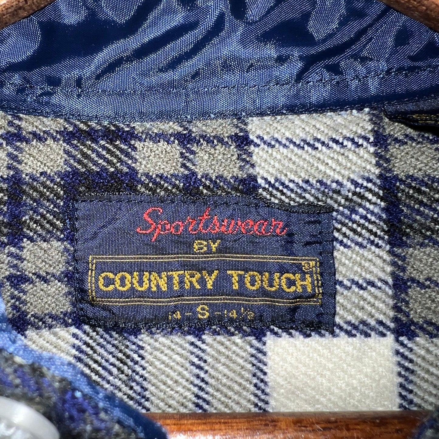 Vintage Country Touch Plaid Flannel Pearl Snap Shirt - Size Small - Navy/Gray/White