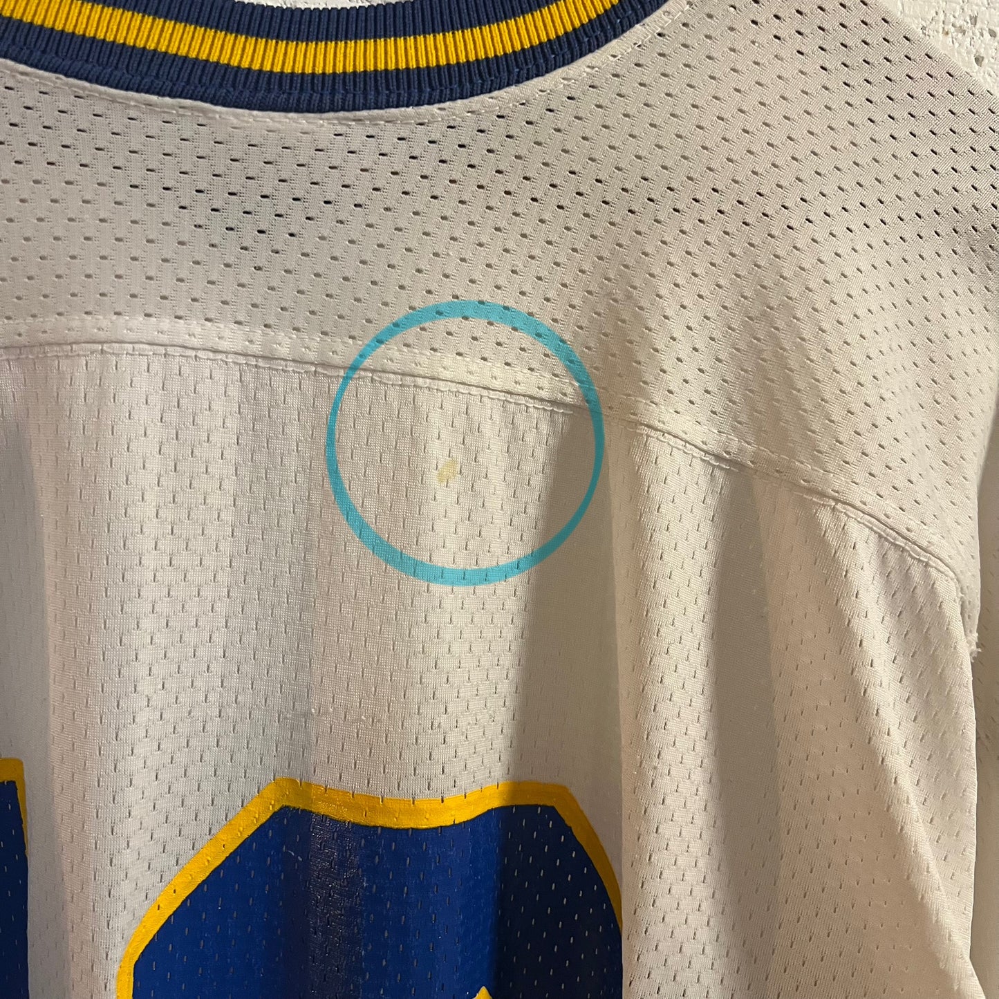 Vintage 1980's Champion Regents Hockey Jersey - Size XL (48) - Made In USA - White/Blue/Yellow