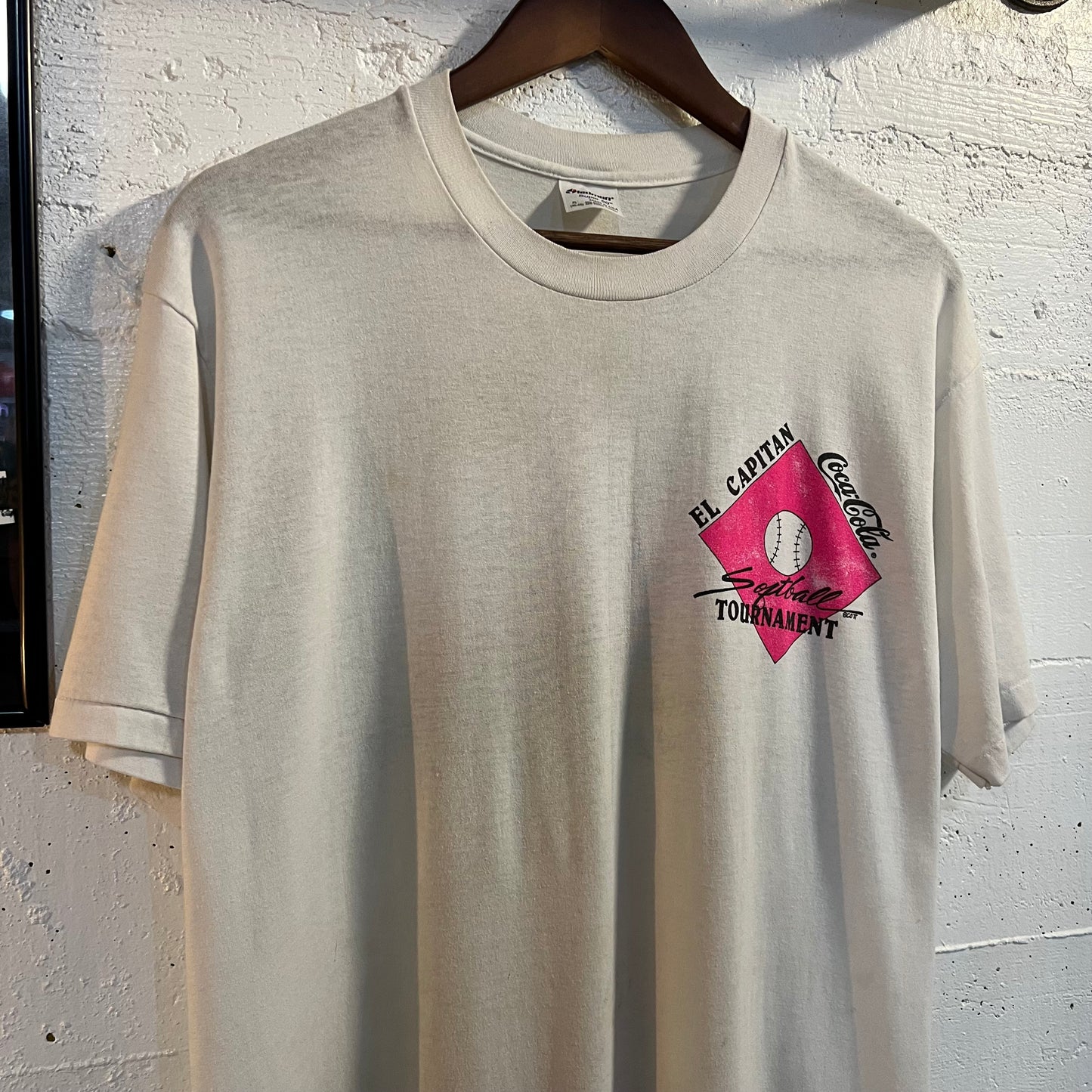 Vintage Distressed Coca-Cola Softball Tournament Single Stitch T-Shirt - Size XL - Made In USA - White