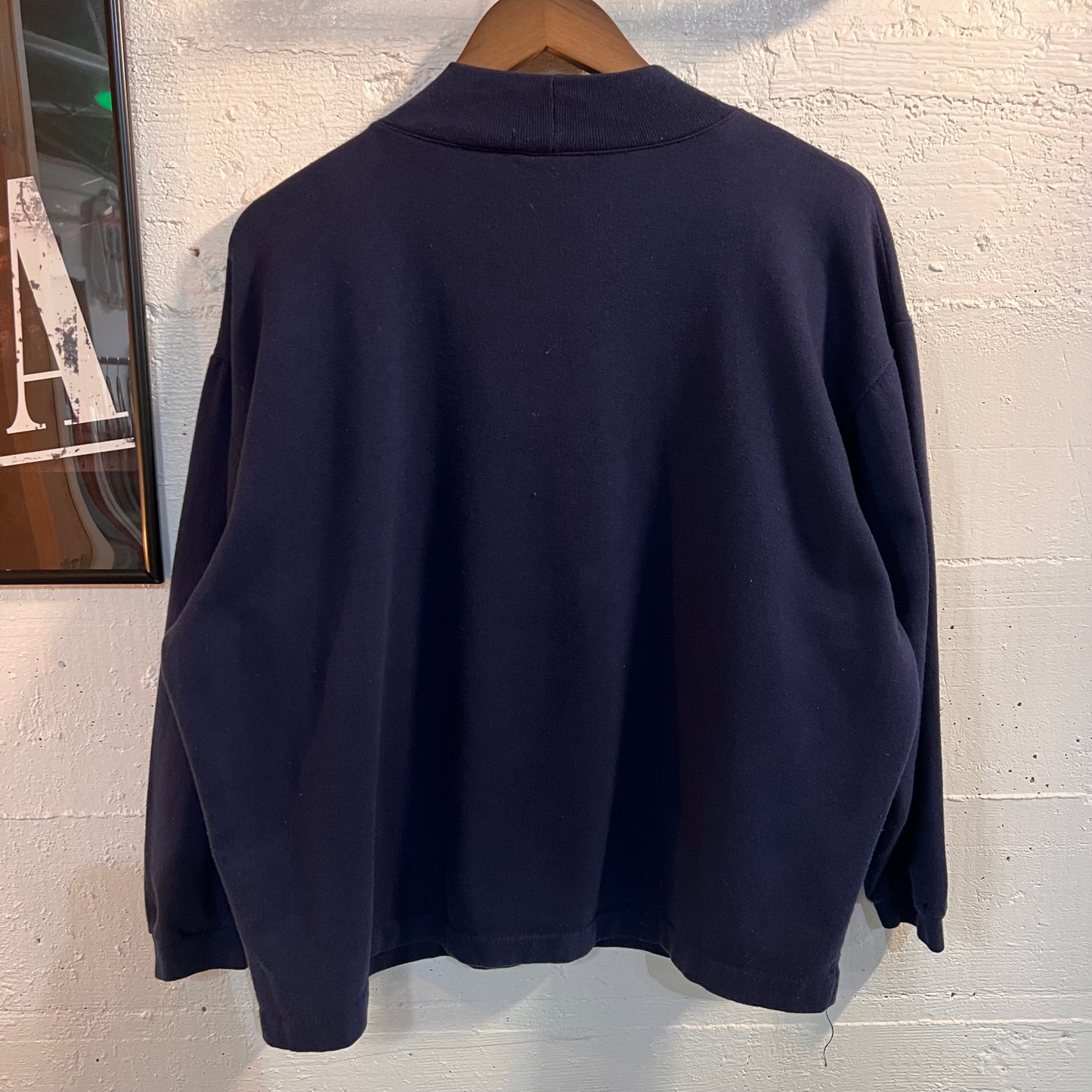 Vintage 1989 Guess By Georges Marciano '?' Logo Mock Neck Sweatshirt - Size Medium - Made In USA - Single Stitch - Navy/Pink