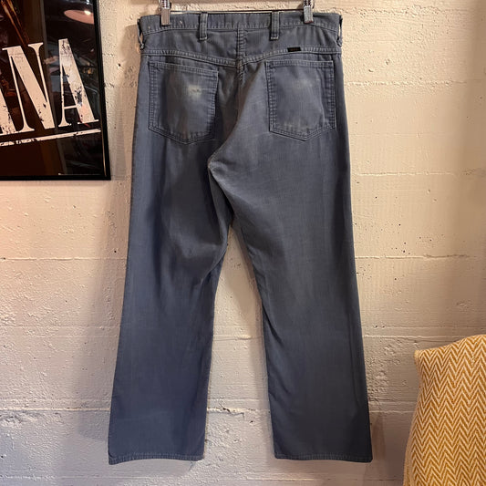 True Vintage 1970's Montgomery Ward Light Blue Corduroy Pants - Size 32" x 29" - Made In USA - Scovill Zipper