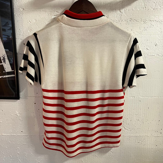 Vintage 80’s Embroidered Sailing Regatta Knitted Sweater Short Sleeve Shirt - Size Small - White/Red/Black