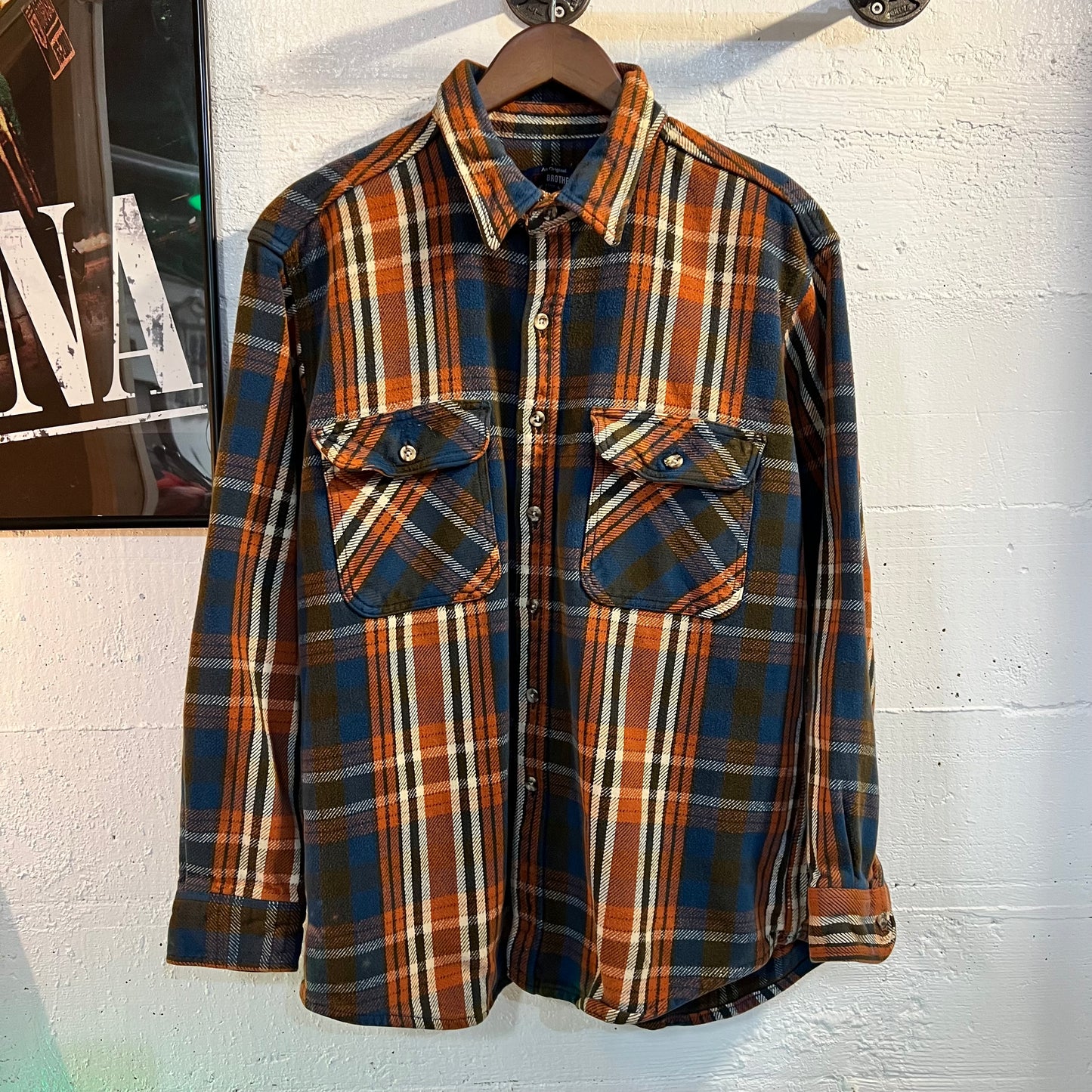 Vintage 90’s Five Brother Heavyweight Plaid Flannel Button Up Shirt - Size XL - Blue/Orange/Brown/White