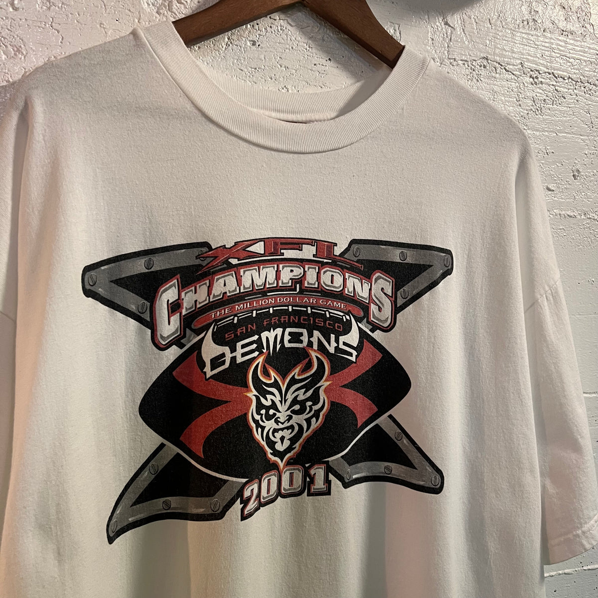 Vintage 2001 Champion San Francisco Demons XFL T-Shirt - Size 2XL - White/Black/Red/Other
