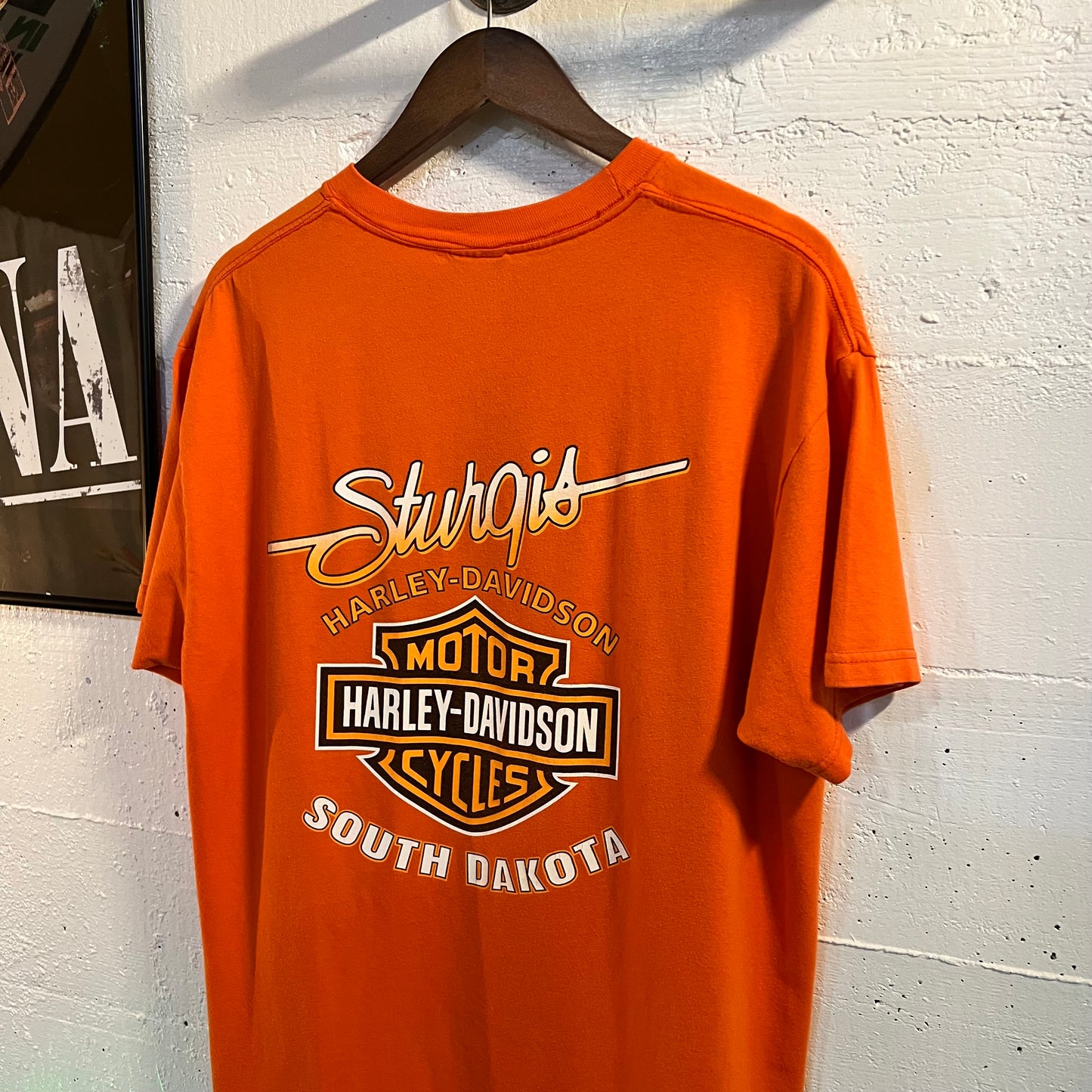 Vintage Y2K Harley Davidson Sturgis SD T-Shirt - Size Large - Made In USA - Blaze Orange