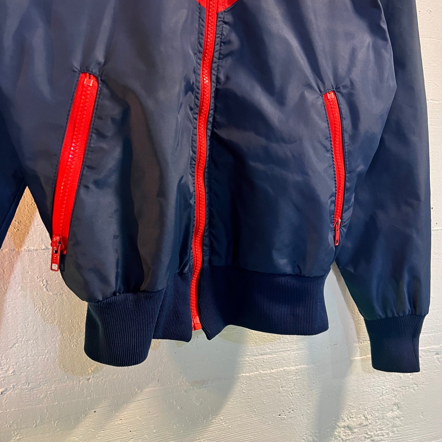 Vintage 1970's/80's Nike Colorblocked Hooded Windbreaker Jacket - Size Small - Made In USA - Red/Blue