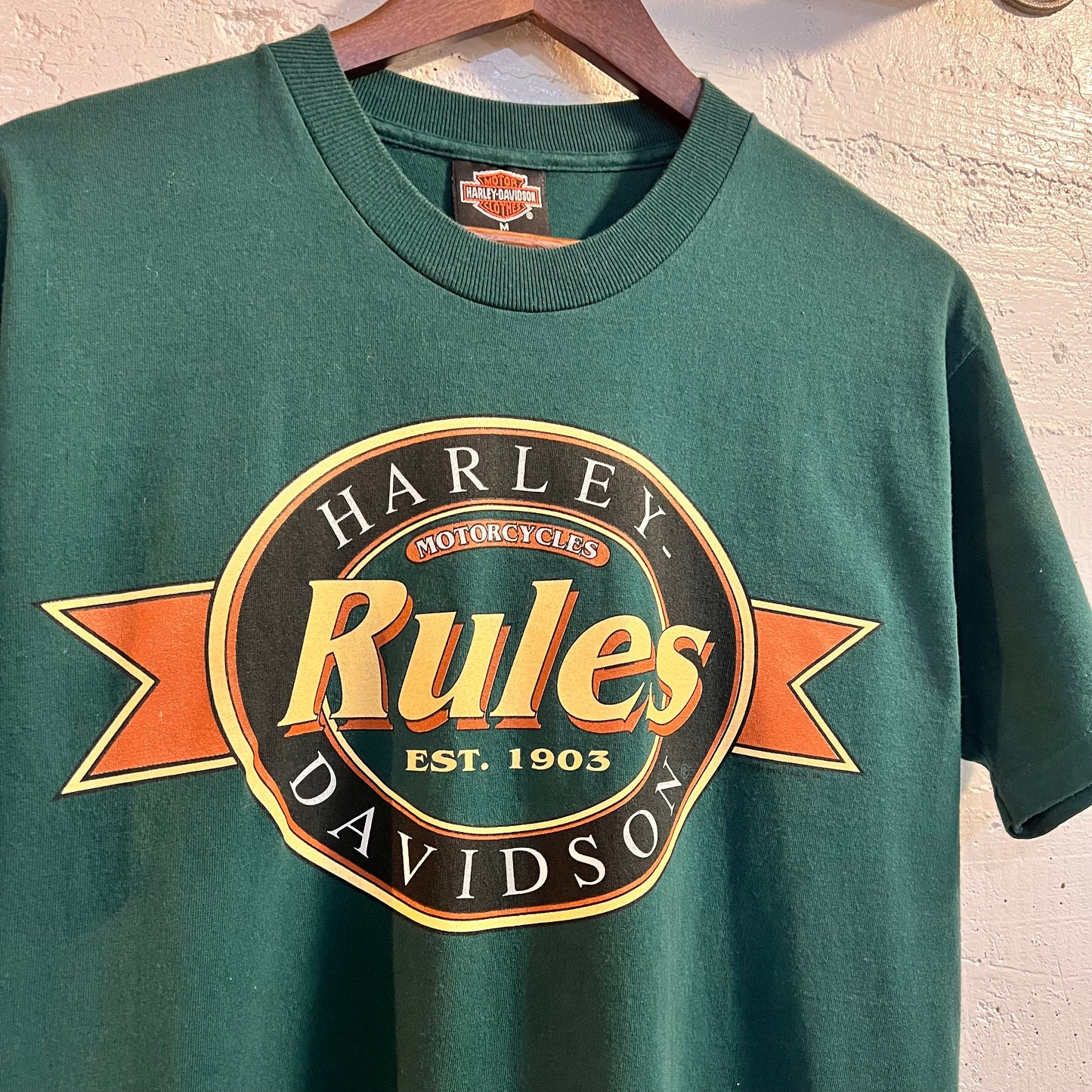 Vintage 90's Harley Davidson Motorcycles 'Harley Rules' - Size M - Made In USA - Emerald Green