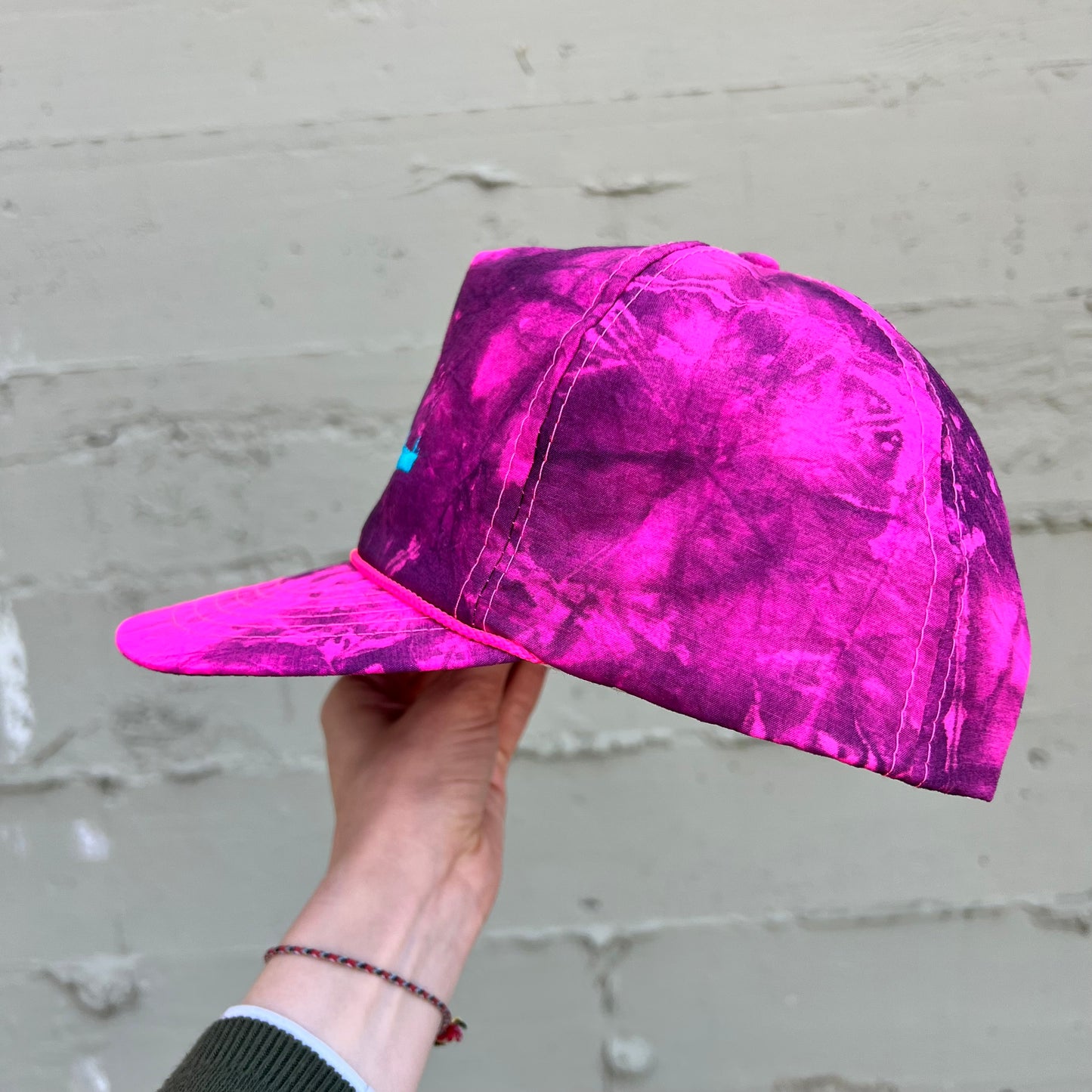 Vintage 90's USS-Cape Cod Embroidered Neon Tie Dye Nylon Snapback Hat - O/S - Pink/Turquoise