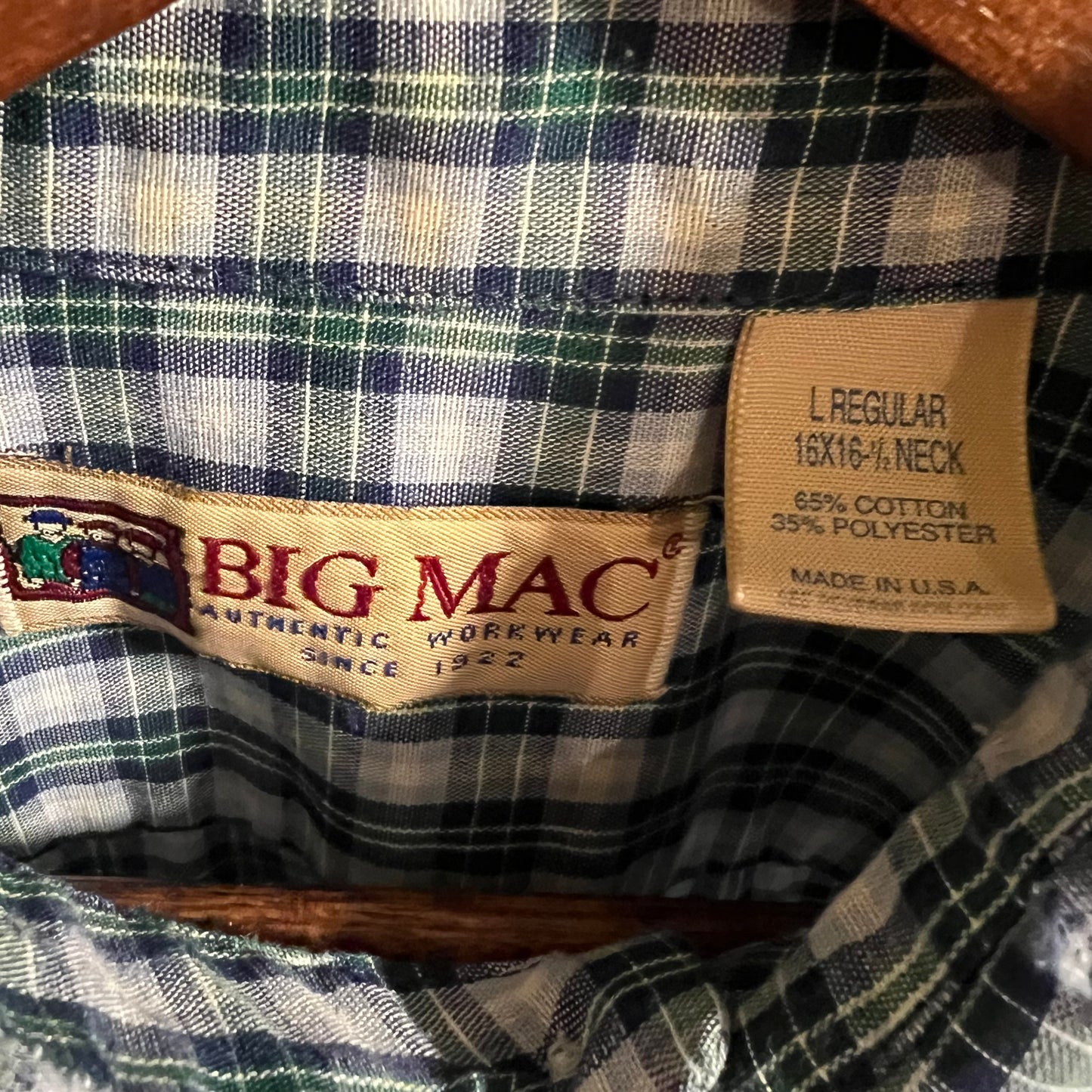 Vintage 90's Big Mac Plaid Button Up Flannel - Size Large (Reg.) - Made In USA - Blue/Green/White