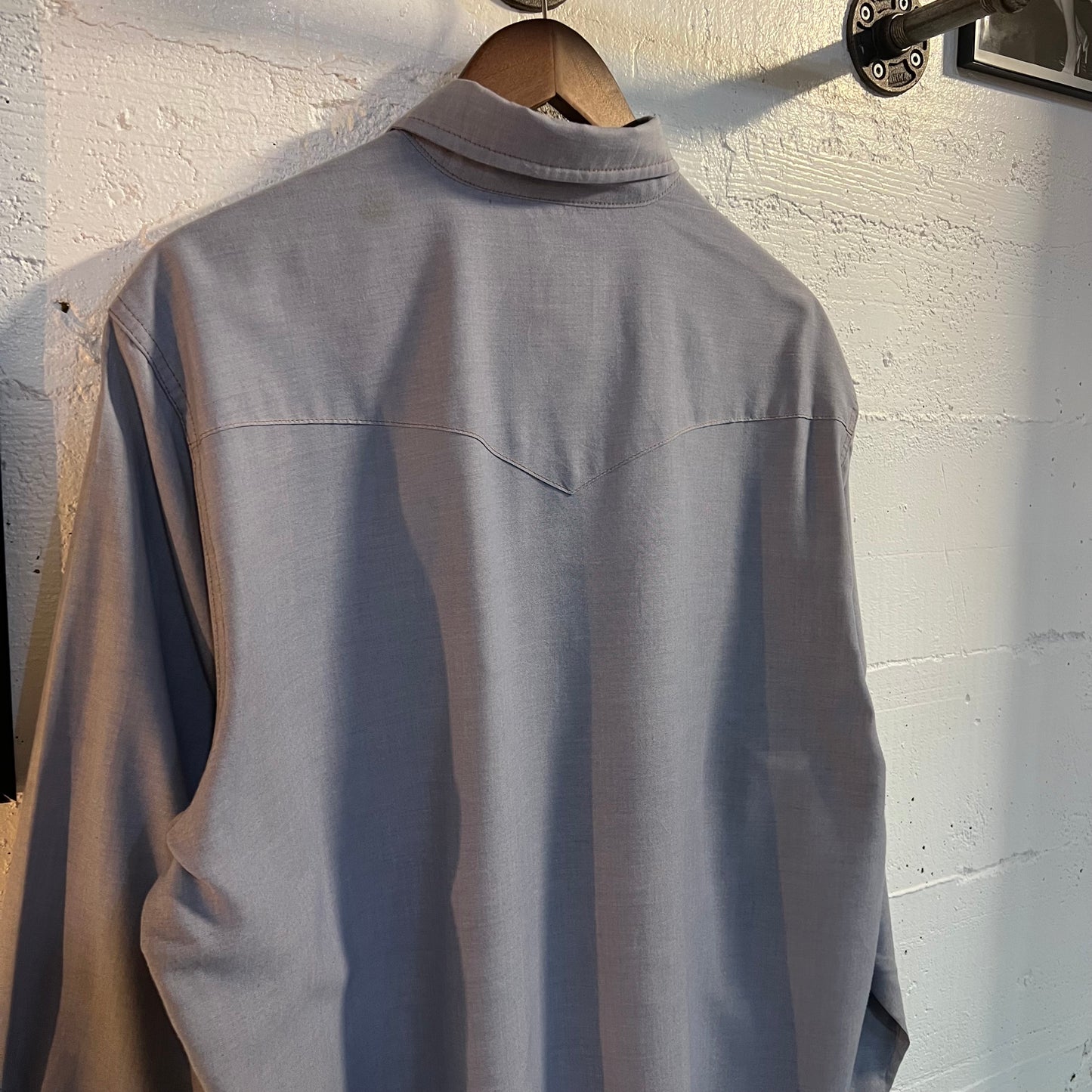 Vintage Wrangler Western Chambray Pearl Snap Shirt - Size X-Large (17) - Light Blue