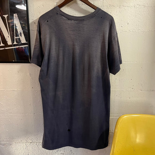 Vintage 80’s Distressed Black Single Stitch Pocket T-Shirt - Size XL - Made In USA - Faded Black