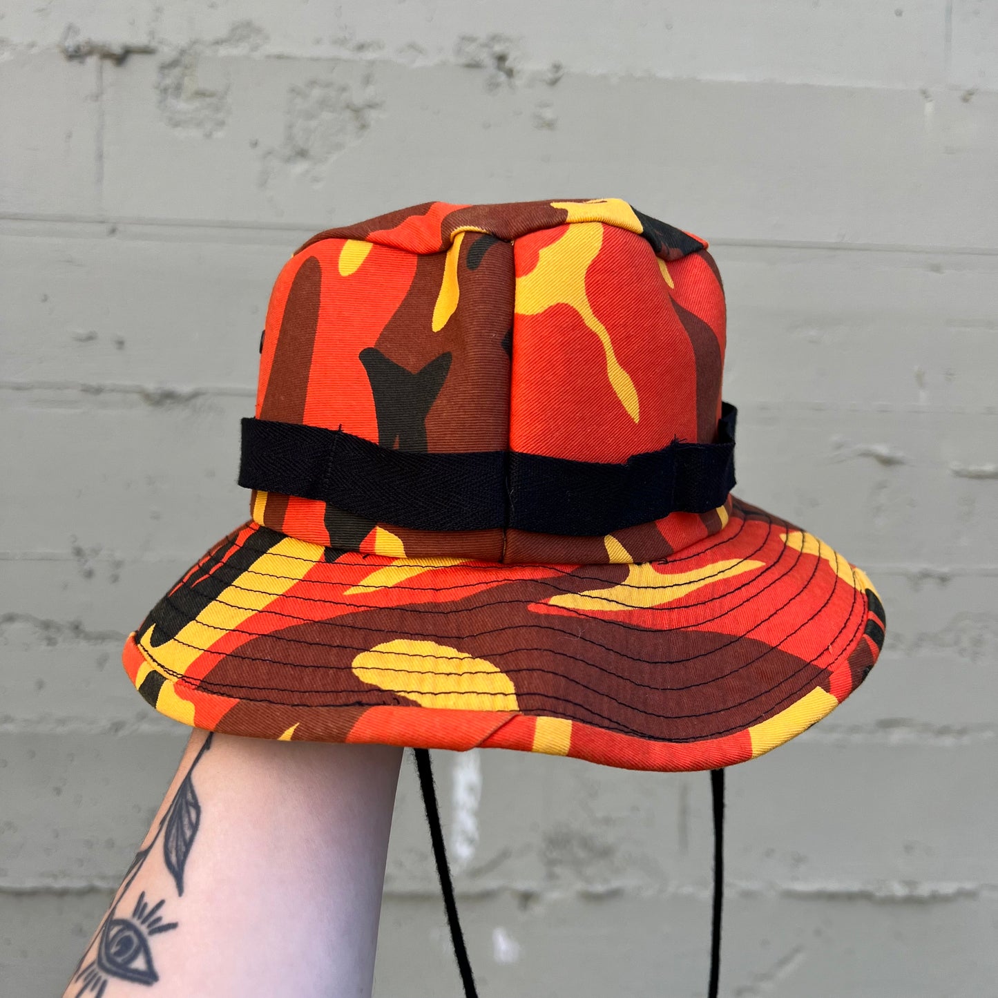 Y2K Blaze Orange Camo Mil-Type-J Jungle Boonie Hat - Size Large - Orange