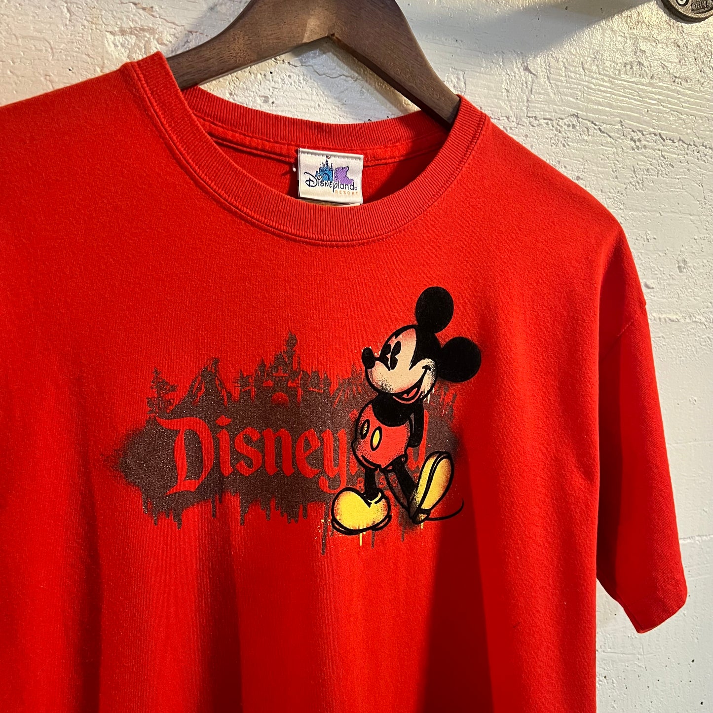 Vintage Distressed Disneyland Felt Mickey Mouse Baby T-Shirt - Size XL - Red
