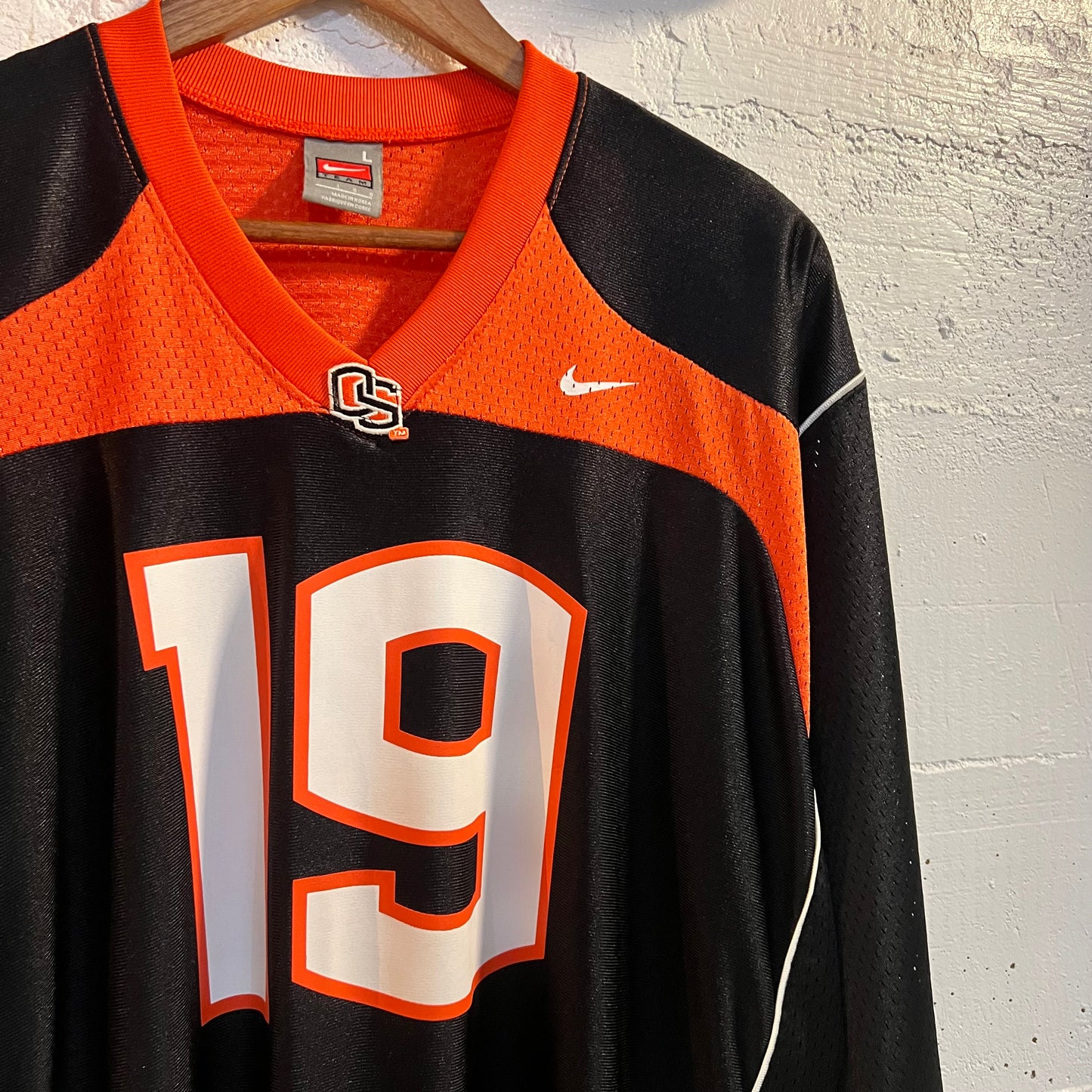 Vintage Y2K Nike Oregon State University ‘#19’ Mesh Football Jersey - Size Large - Black/Orange/White