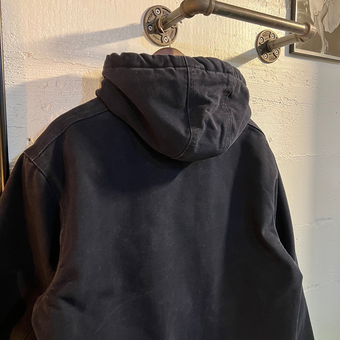 Vintage Carhartt J130 MDT Duck Canvas Hooded Jacket - Size Medium - Navy Blue
