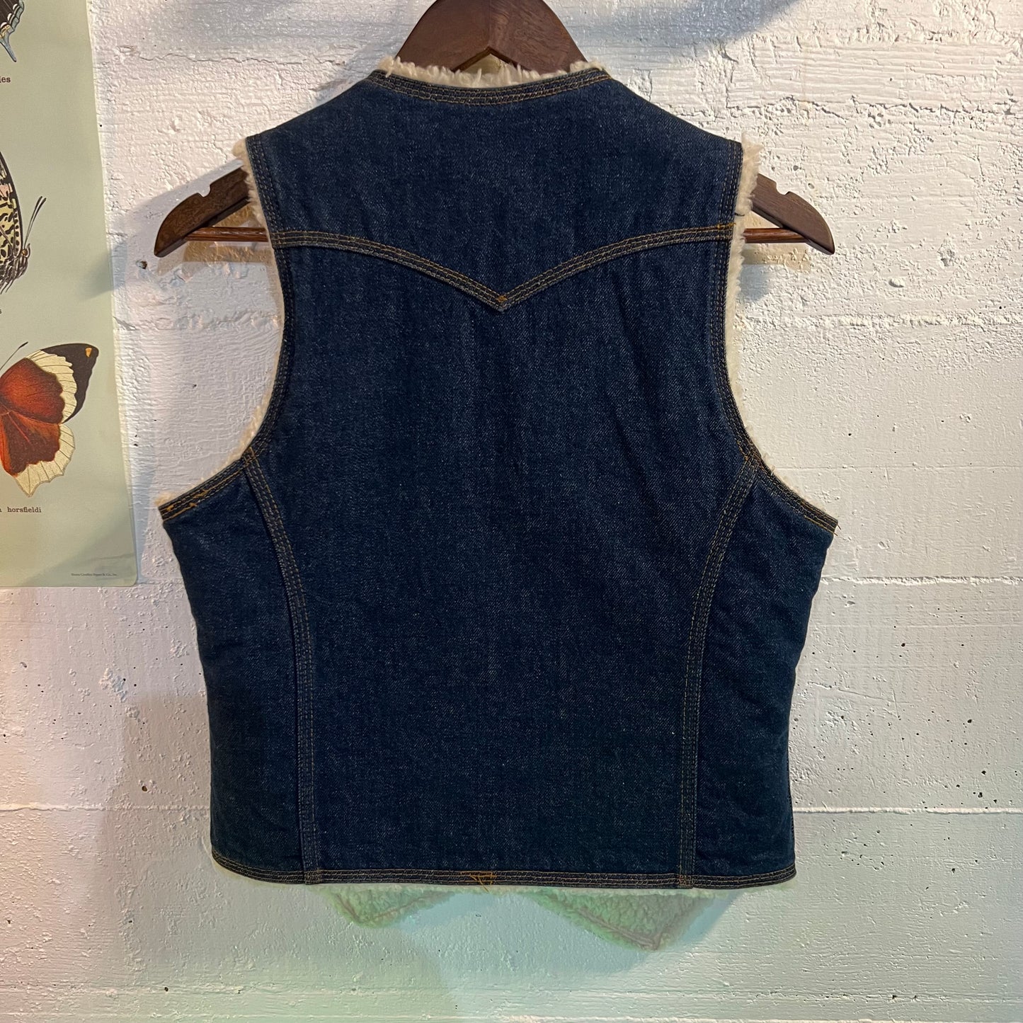 Vintage 1970's Levis Orange Tab Sherpa Lined Denim Vest - Size Small - Made In USA