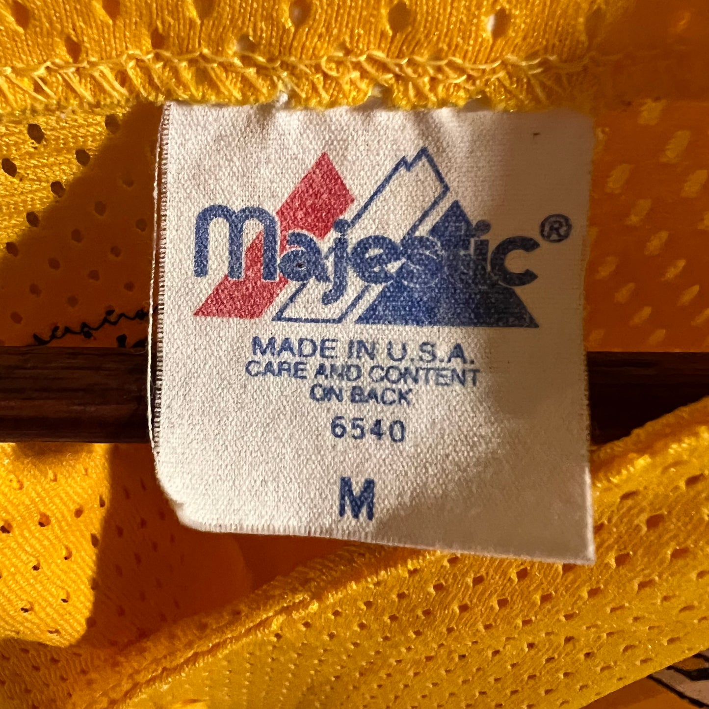 Vintage 90's Majestic Mesh Button 'VB' Baseball Jersey - Size Medium - Made In USA - Yellow