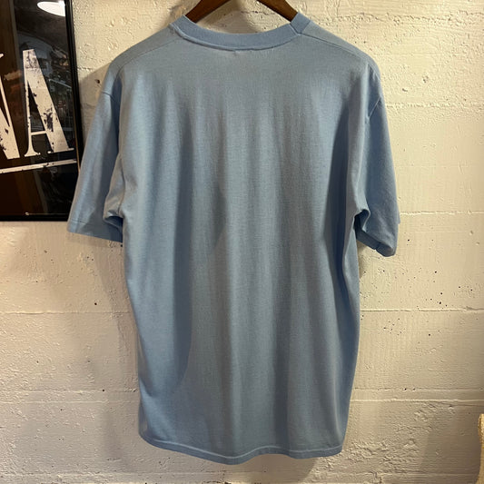 Vintage 1990 Camp Akela Twin Harbors Council Single Stitch T-Shirt - Size Large - Made In USA - Light Blue/Black