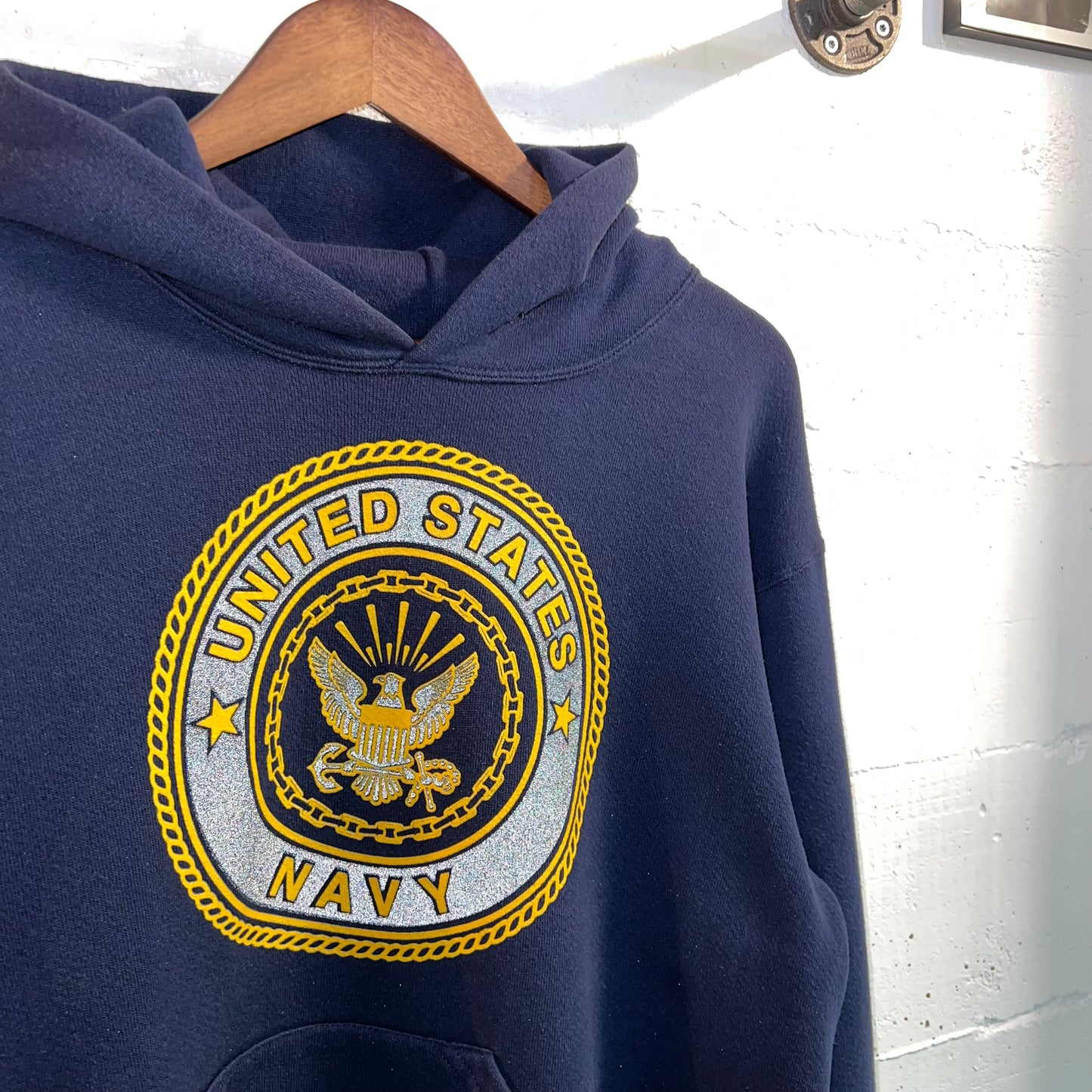 Vintage 90's U.S. Navy Seal Reflective Hoodie Sweatshirt - Size Small - Made In USA - Navy