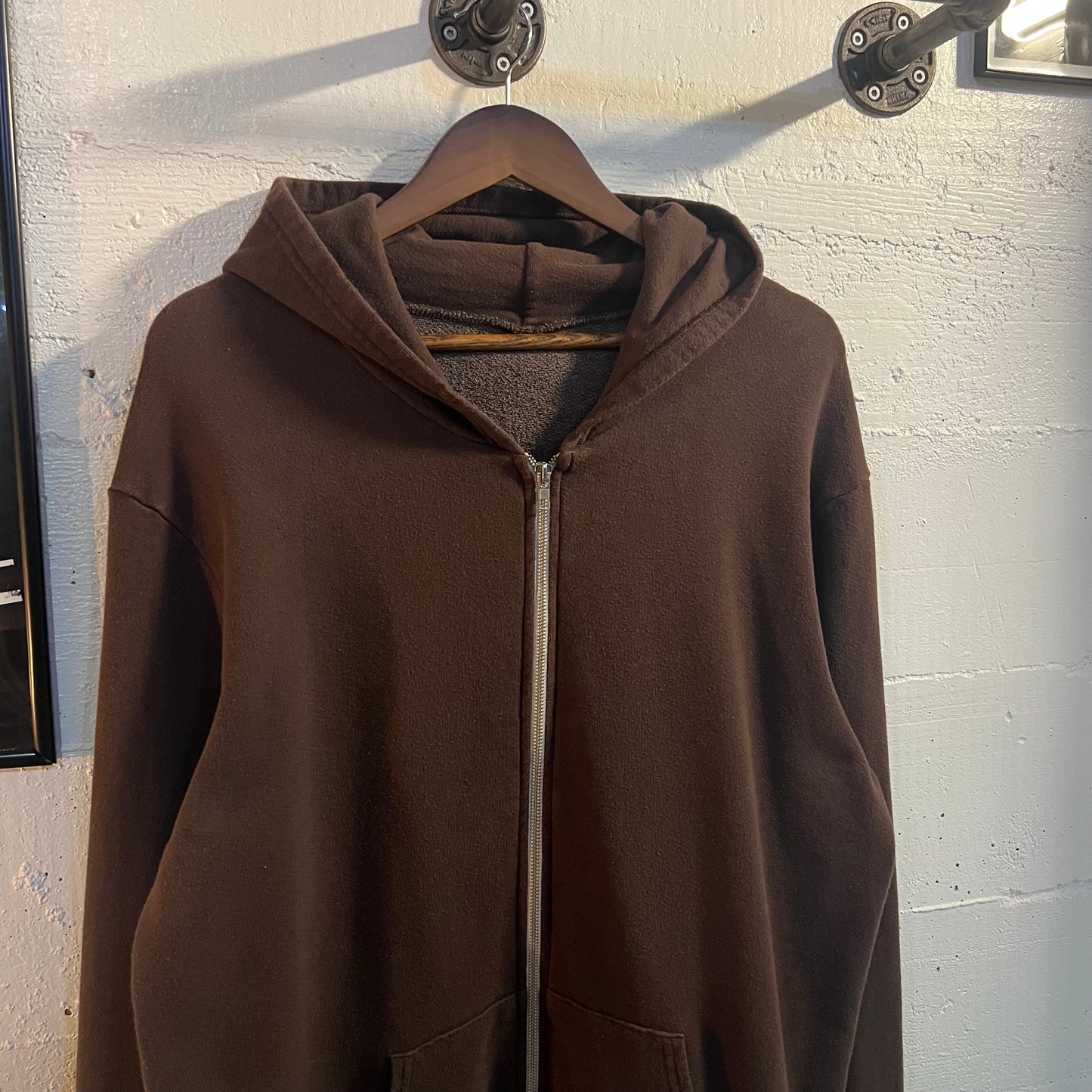 Vintage 2000's American Apparel Blank Zip Up Sweatshirt - Size XL - Brown - Made In USA