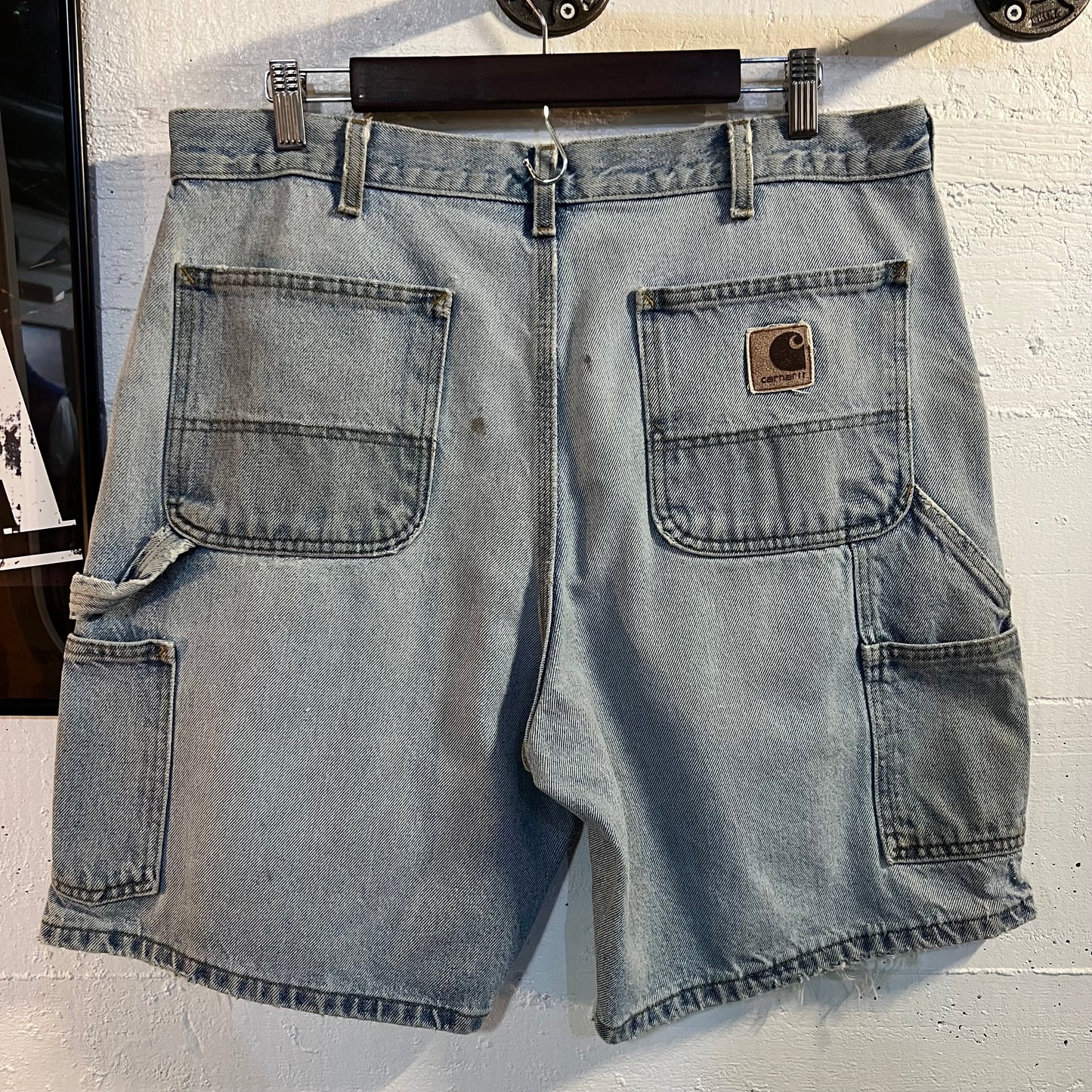 Vintage Distressed Carhartt Denim Cargo Shorts - Size 36 - Faded Light Wash