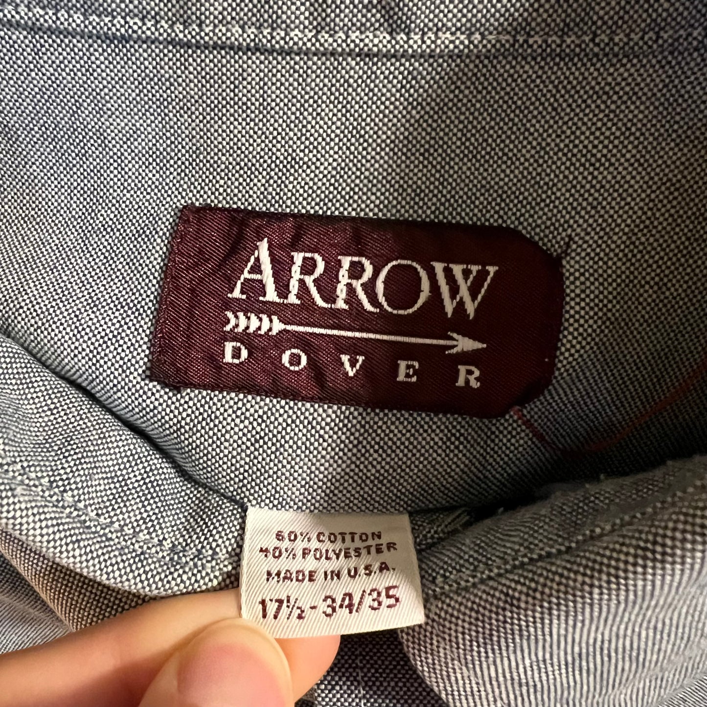 Vintage 80's/90's Arrow Dover Chambray Button Down Shirt - Size (XL) 17.5 34/35 - Made In USA