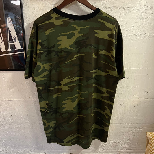 Vintage Army/Woodland Camo Single Stitch T-Shirt - Size Large - Made In USA - Earth Toned