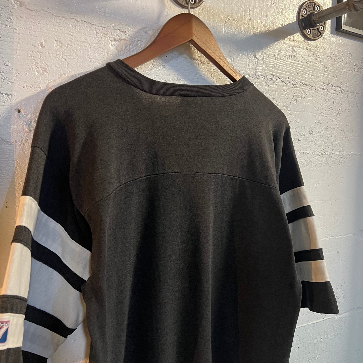 Vintage Logo 7 Los Angeles Raiders Jersey Style Single Stitch T-Shirt - Size Medium - Made In USA - Faded Black/White