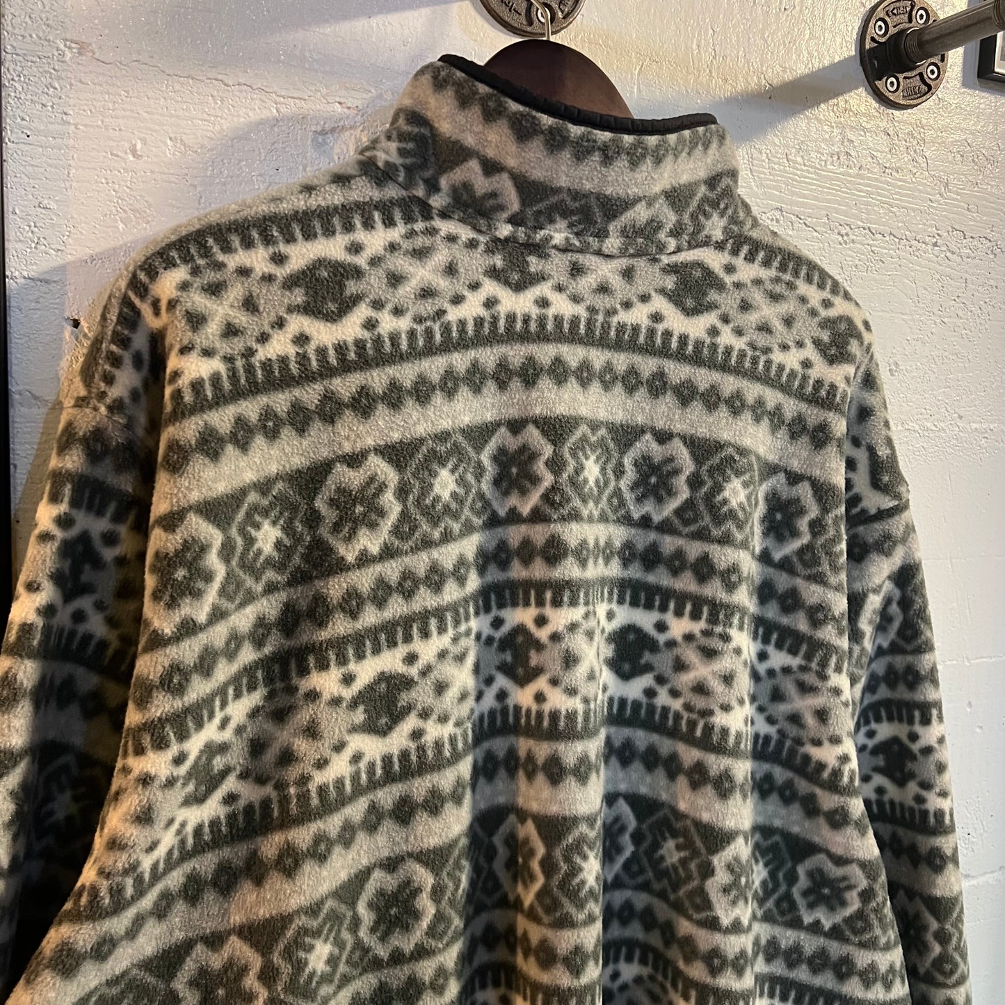 Vintage 90's L.L. Bean Pullover Norwegian Snap Fleece Jacket - Size XXL - Made In USA - Grey/White/Black