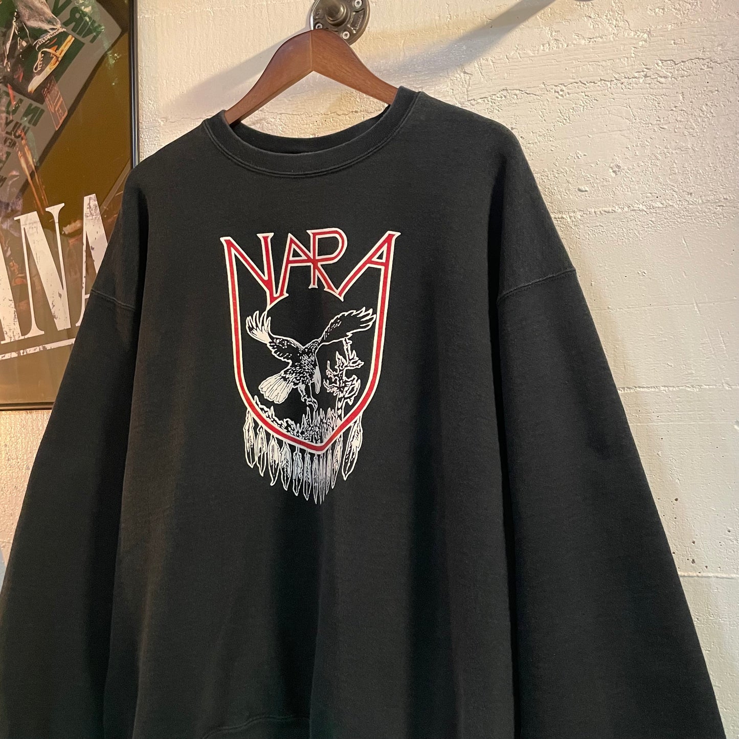 Vintage NARA Native Eagle Heavyweight Cotton Crewneck Sweatshirt - Size XXL - Black/Red