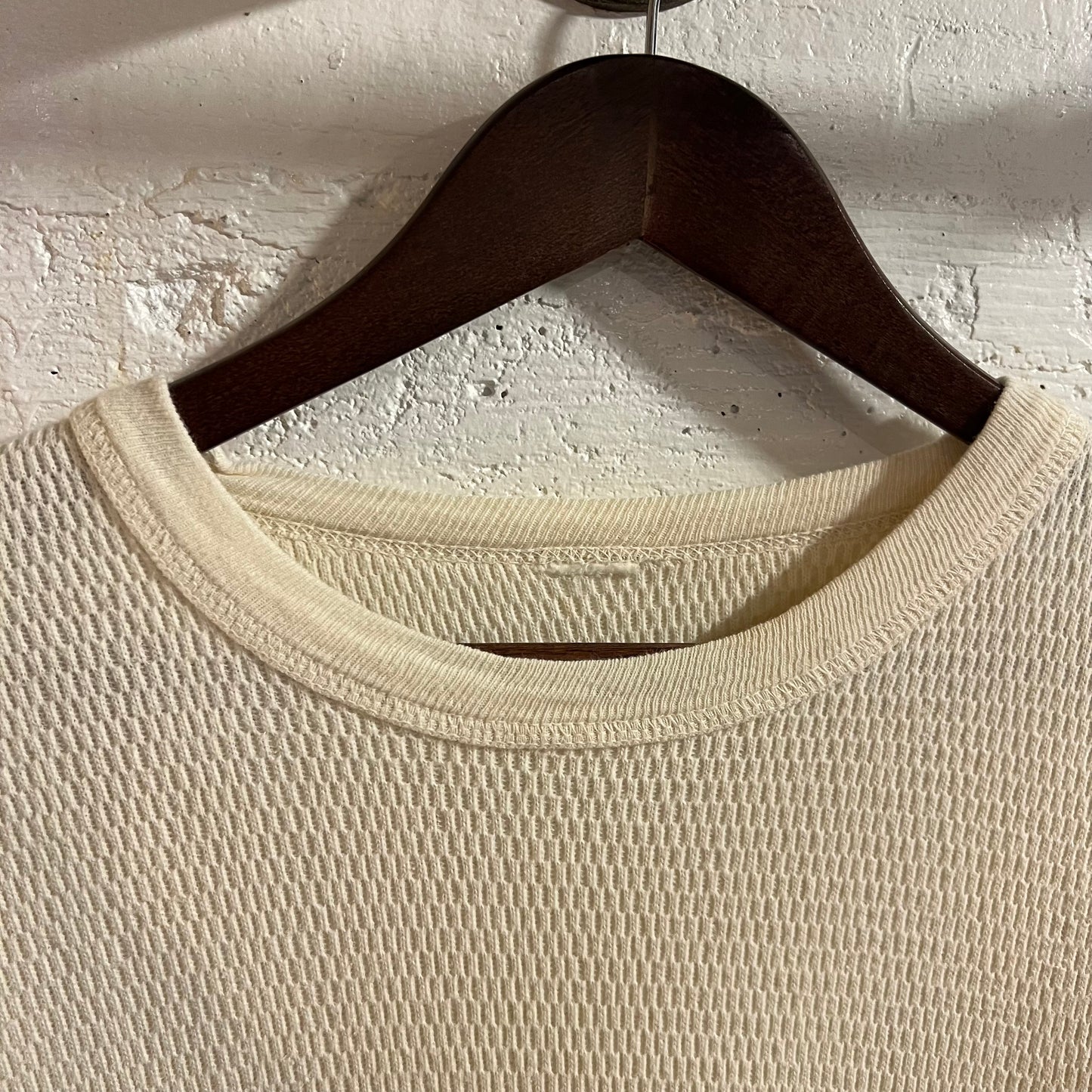 Vintage Waffle Knit Thermal Long Sleeve T-Shirt - Size Medium/Large - Off White