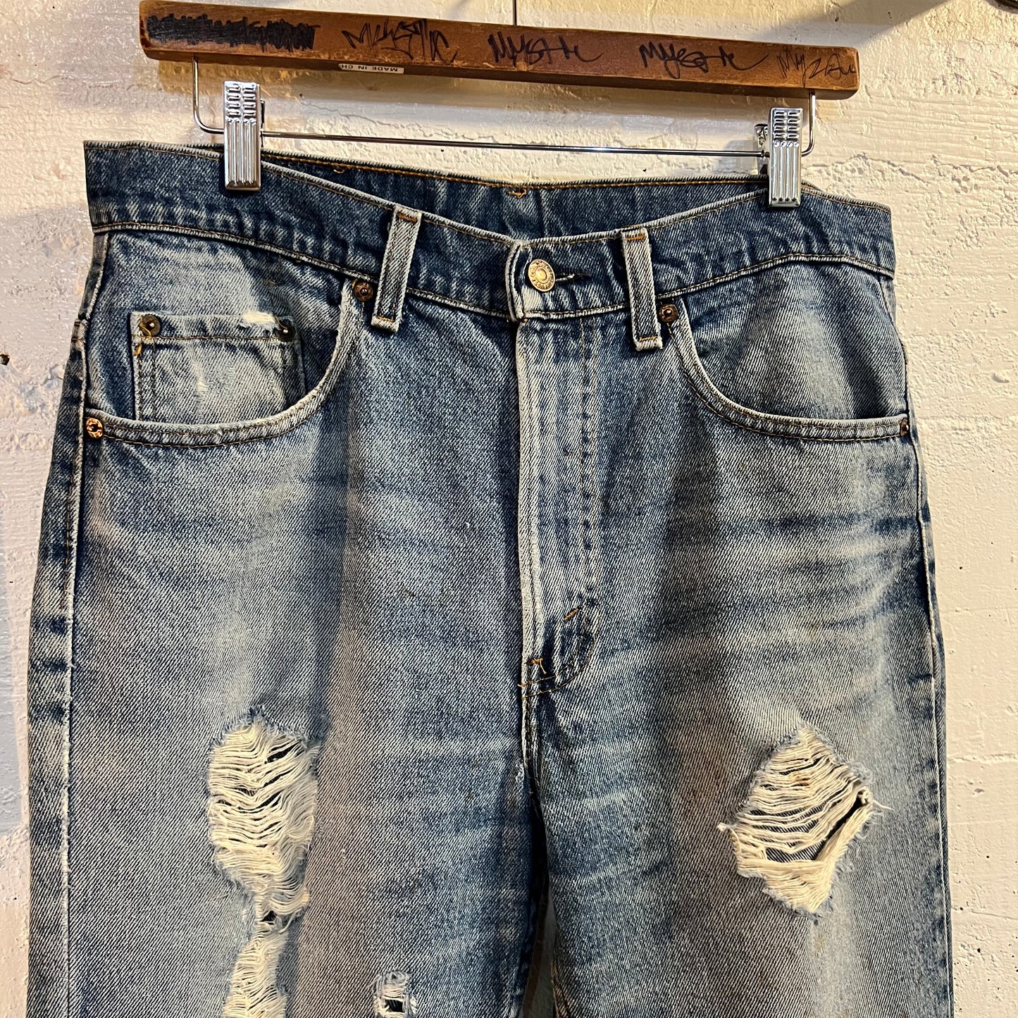 Vintage 1980's Levi's 517-0217 Distressed Bootcut Jeans - Size 32" x 30" - Made In USA - Stonewash Indigo