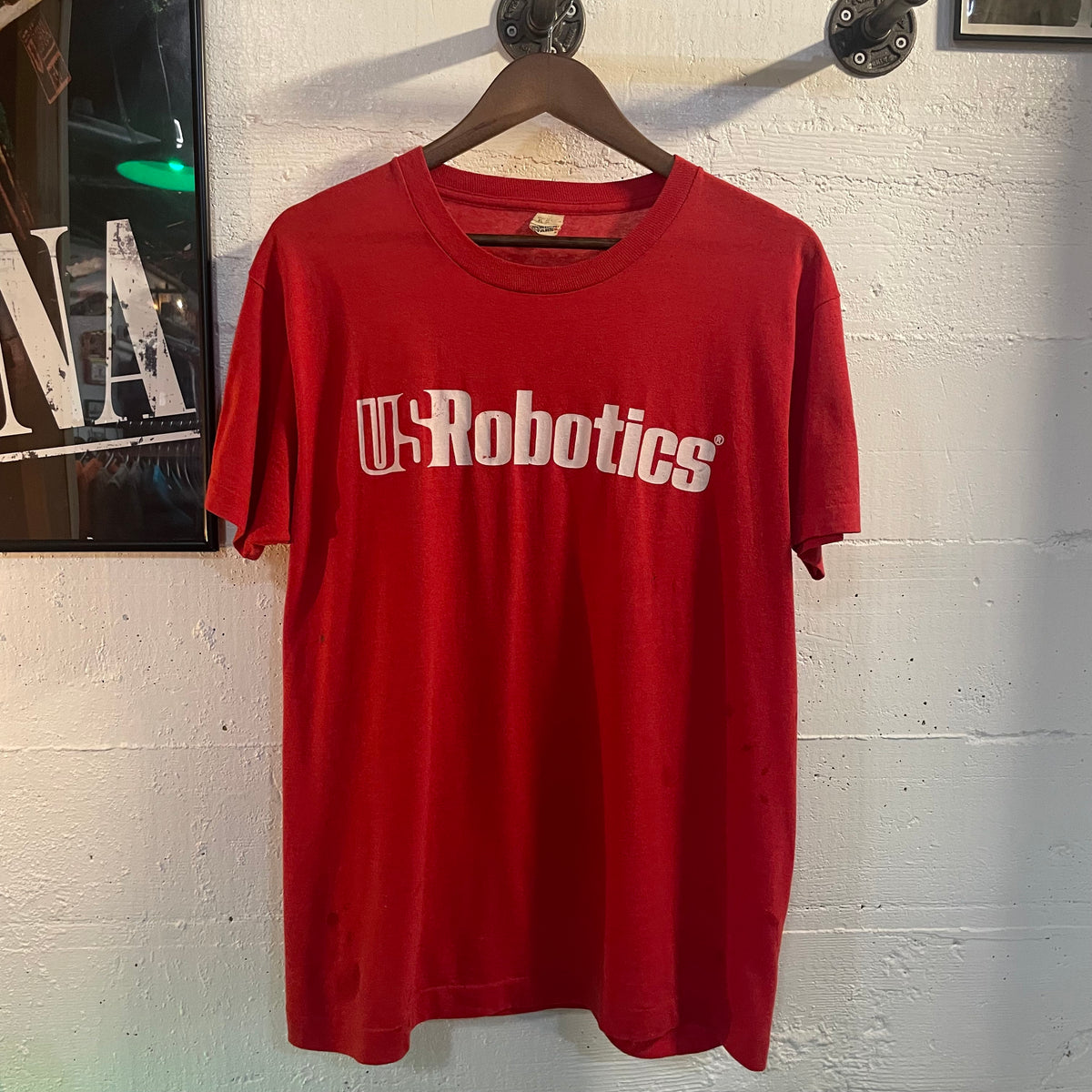 Vintage 1980’s Distressed US Robotics Screen Stars Single Stitch T-Shirt - Size XL - Made In USA - Red/White