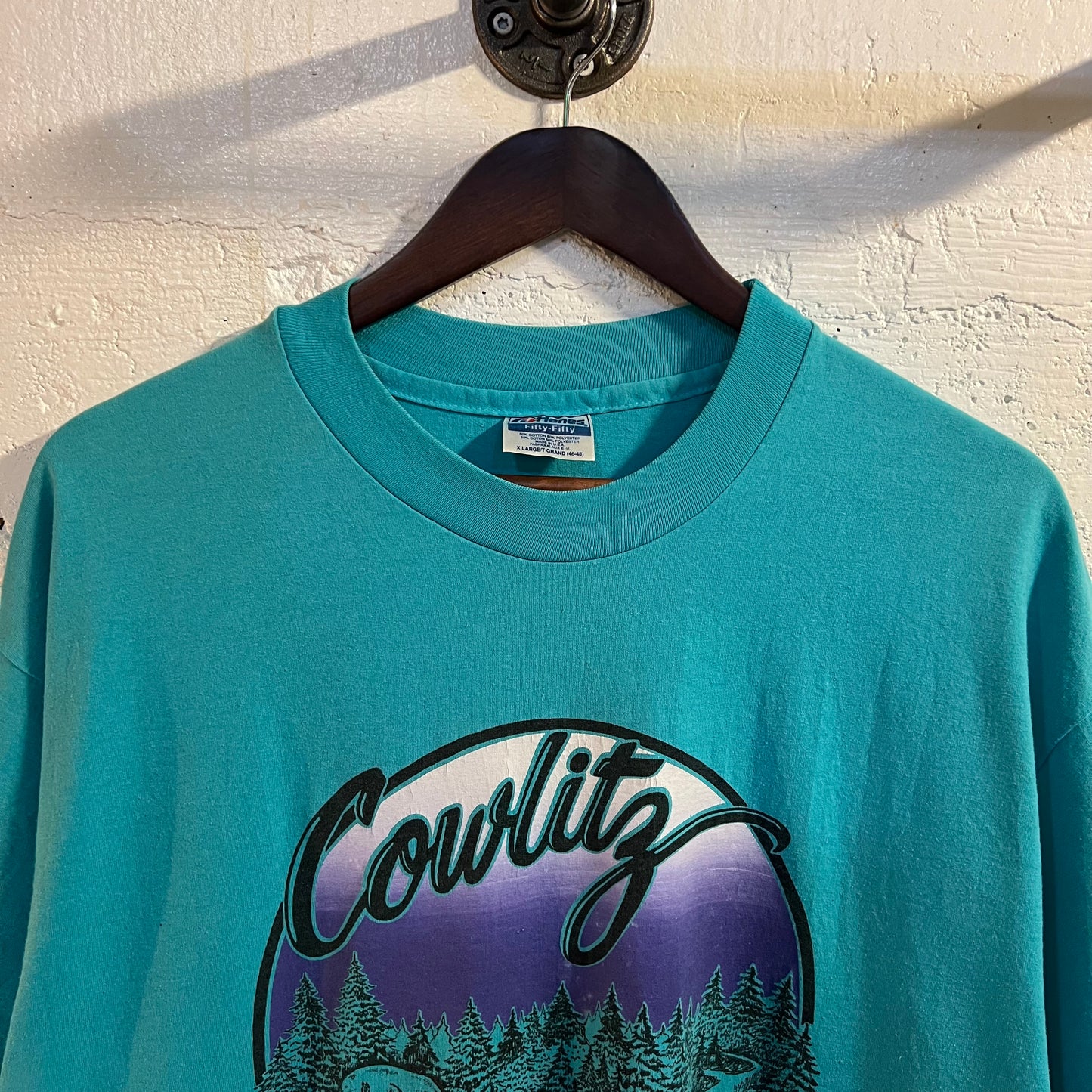 Vintage Cowlitz Timber Trails Nature Single Stitch T-Shirt - Size XL - Made In USA - Turquoise