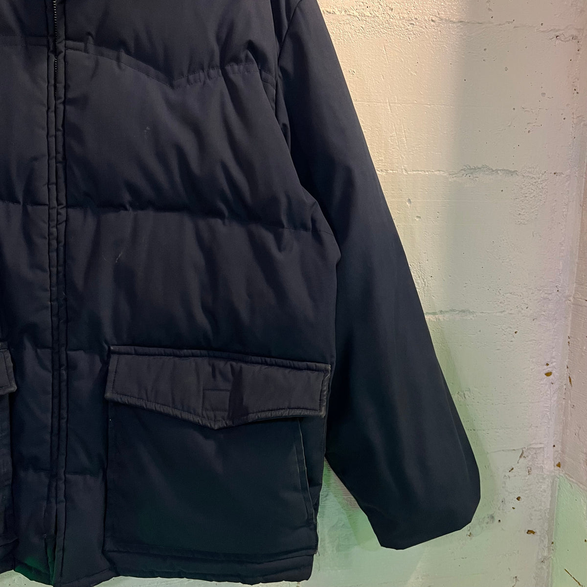 Vintage 1970's JCPenney Towncraft Goose Down Insulated Western Yoke Winter Jacket - Size L/XL - Navy