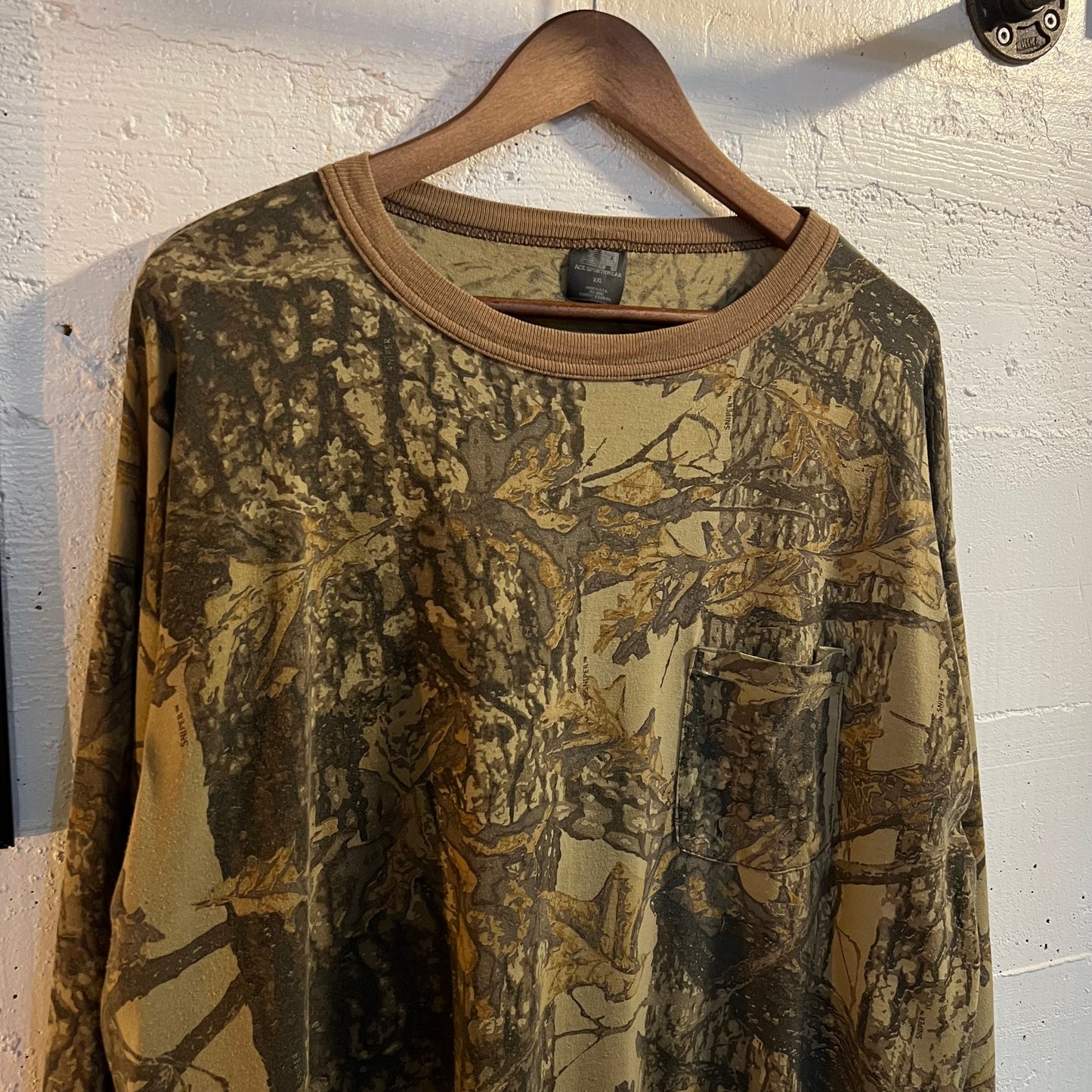 True Vintage Sniper Tree Camo Single Stitch Long Sleeve T-Shirt - Size XXL - Made In USA - Earthtoned