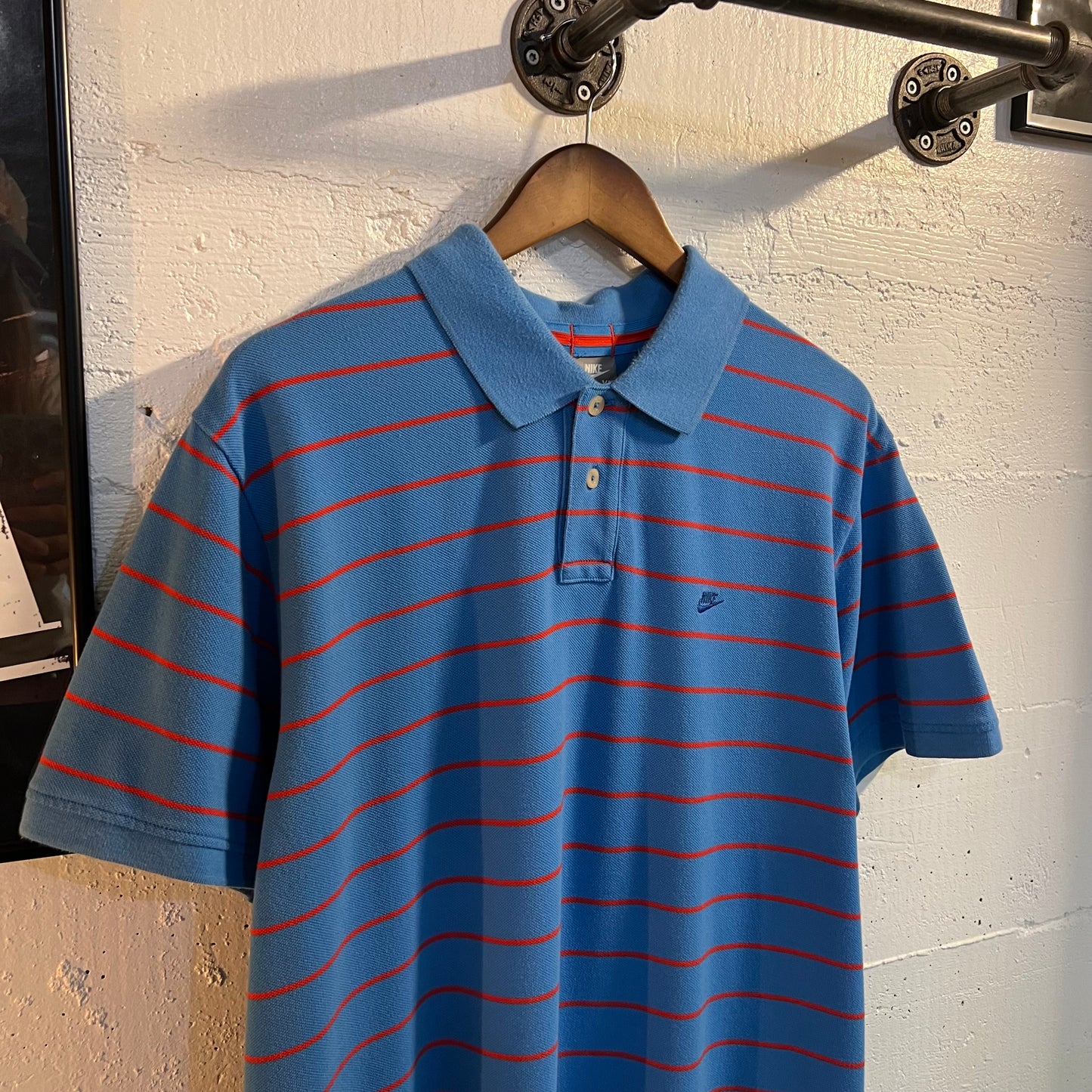 Vintage 2000's Nike Mini Swoosh Embroidered Striped Polo Shirt - Size XL - Silver Tag - Blue/Red