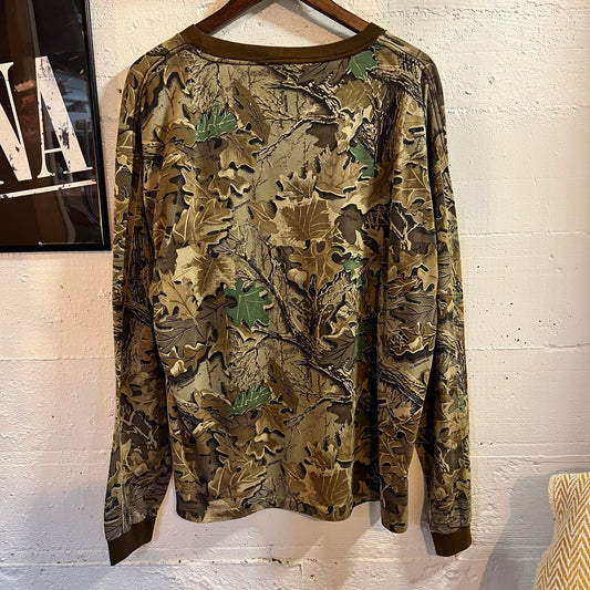 Vintage Advantage Realtree Camo Long Sleeve Boxy Single Stitch T-Shirt - Size Large - Earth Toned