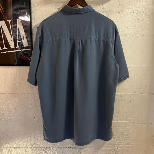 Y2K REI Rayon Short Sleeve Button Up Shirt - Size Large - Blue