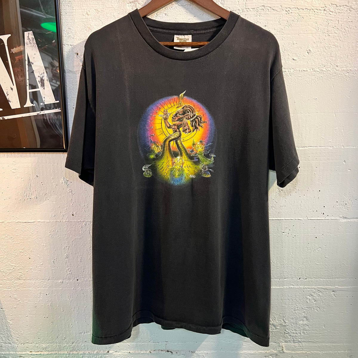 Vintage 90's Rare Pig Pen Psychedelic Alien Single Stitch Rave T-Shirt - Size XL - Made In USA - Faded Black